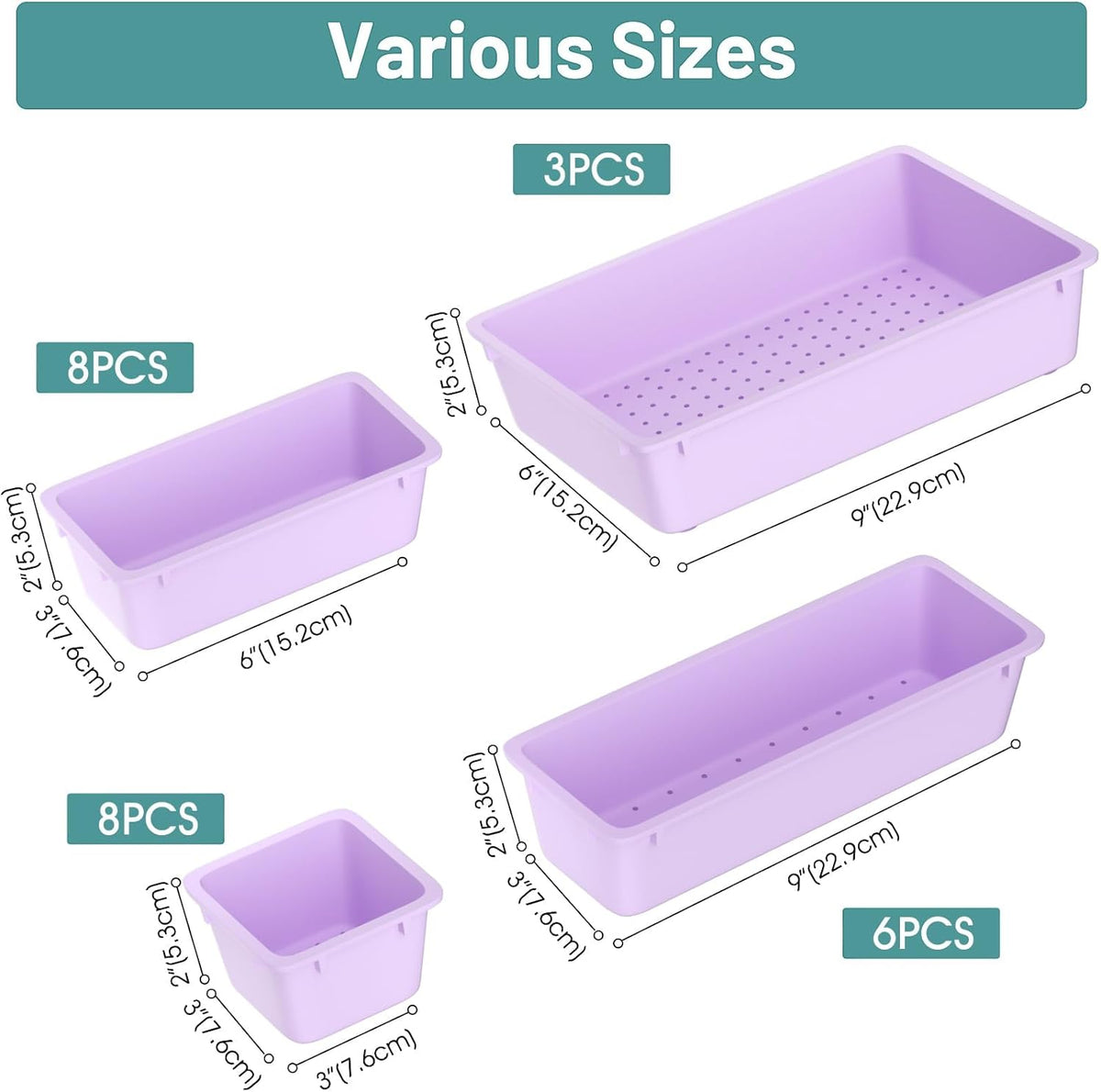 WOWBOX 25 PCS Plastic Drawer Organizer Set, 4 Sizes Desk Drawer Divider Organizers and Storage Bins