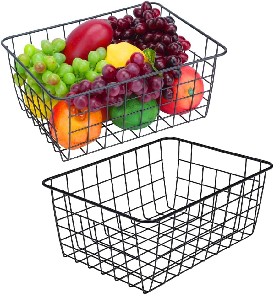LeleCAT Wire Baskets with Handles Wire Storage Organizer Bin Baskets, Pantry, Closets, Bedrooms