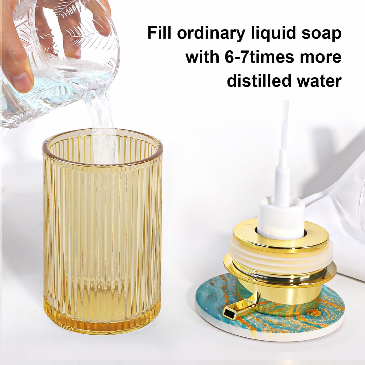 Amber Foaming Soap Dispenser, Glass Foam Hand Soap Dispenser with Gold Pump, 11 Oz Bathroom