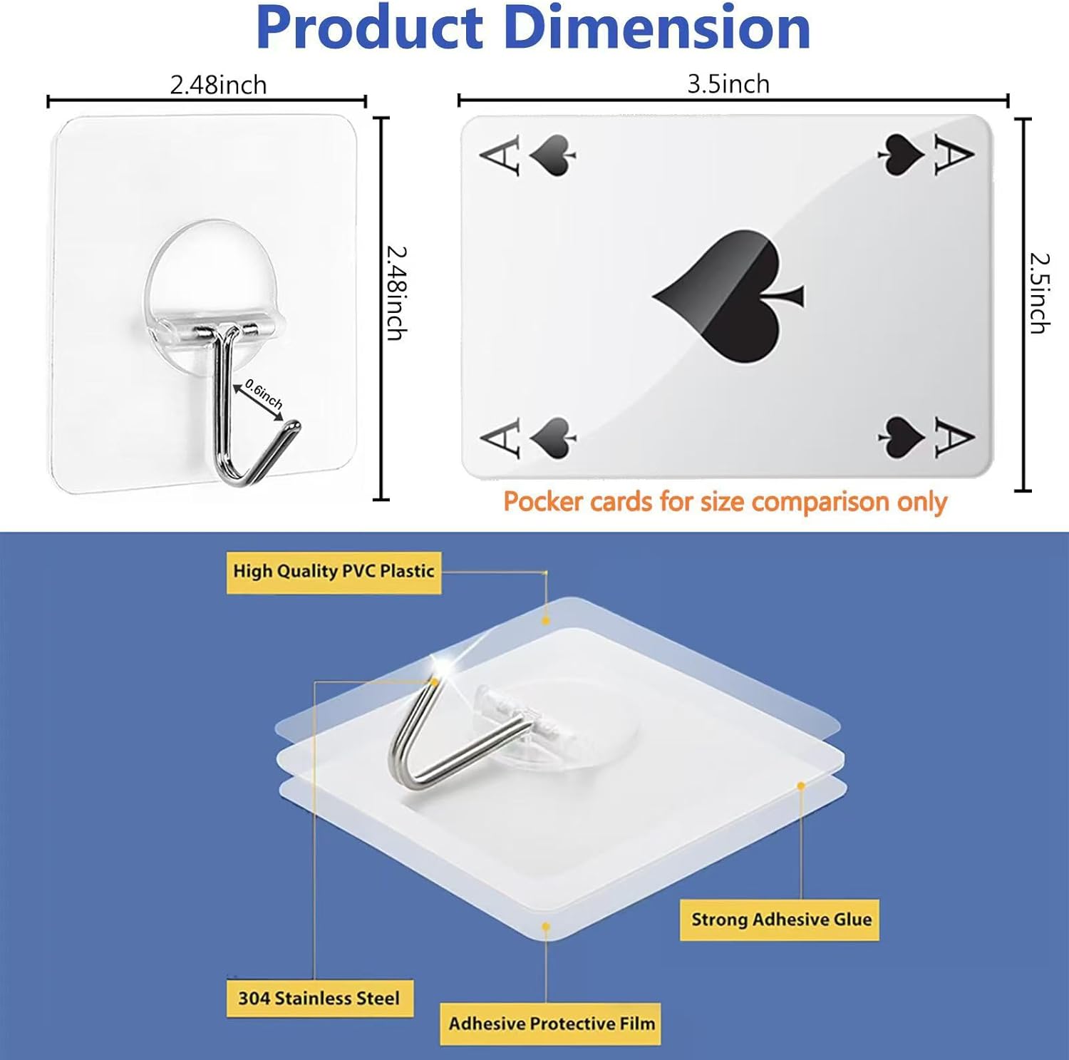 JINSHUNFA Adhesive Wall Hooks for Hanging Heavy Duty Towel Coat Hooks Waterproof Transparent Hook