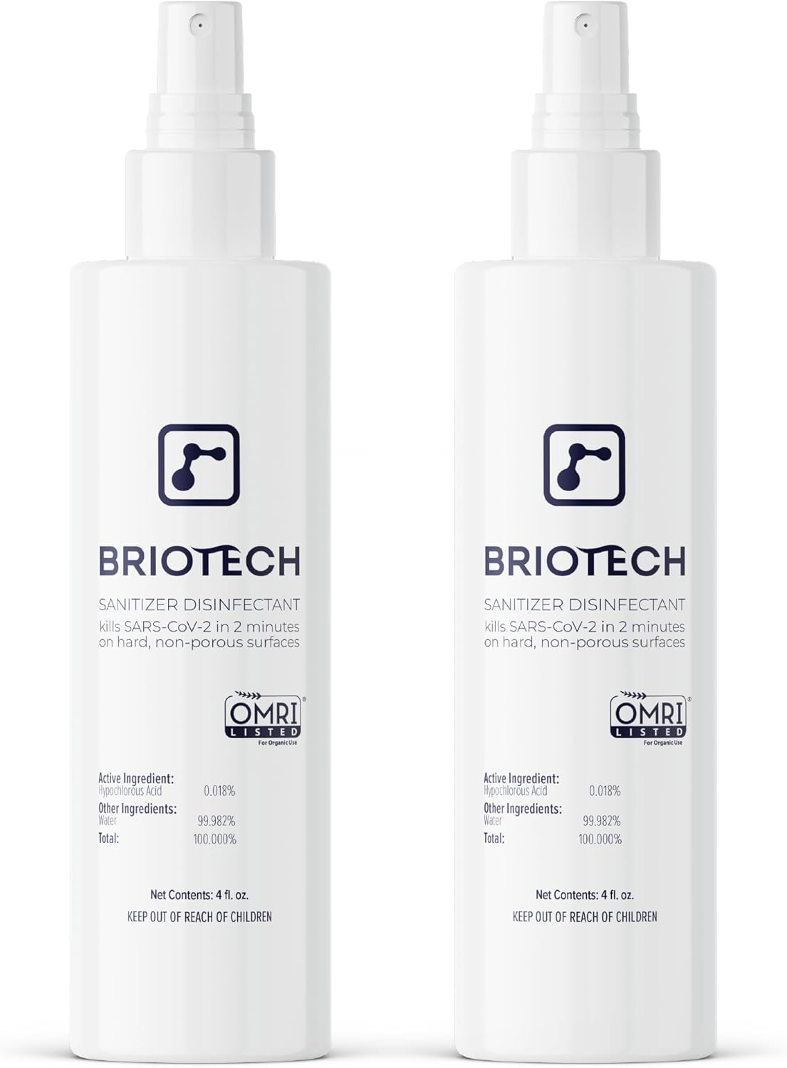 BRIOTECH Sanitizer Disinfectant Hypochlorous Spray, Kill 99.99% of Viruses & Bacteria, Control