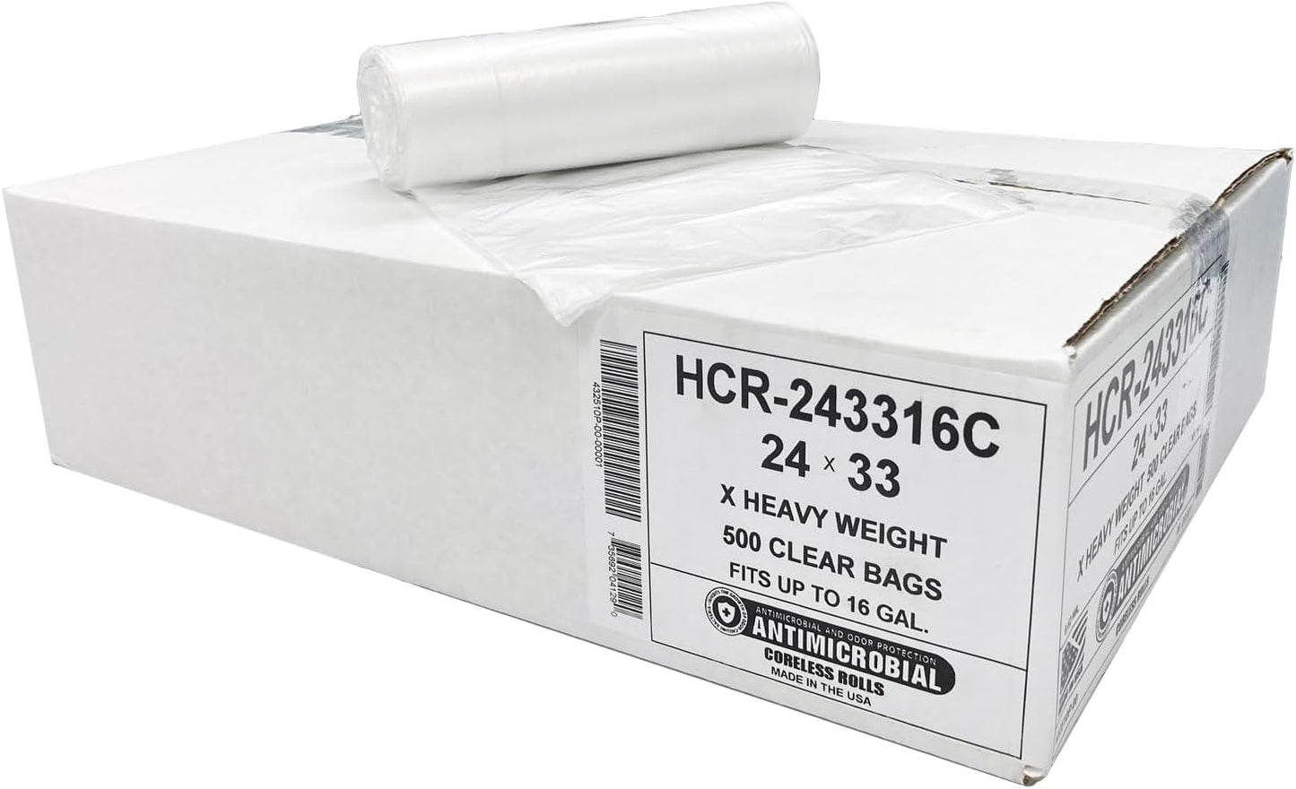 Aluf Plastics High Density Trash Bags, 12-16 Gallon, 500 Count, 16 Micron (eq), 24" x 33", Clear