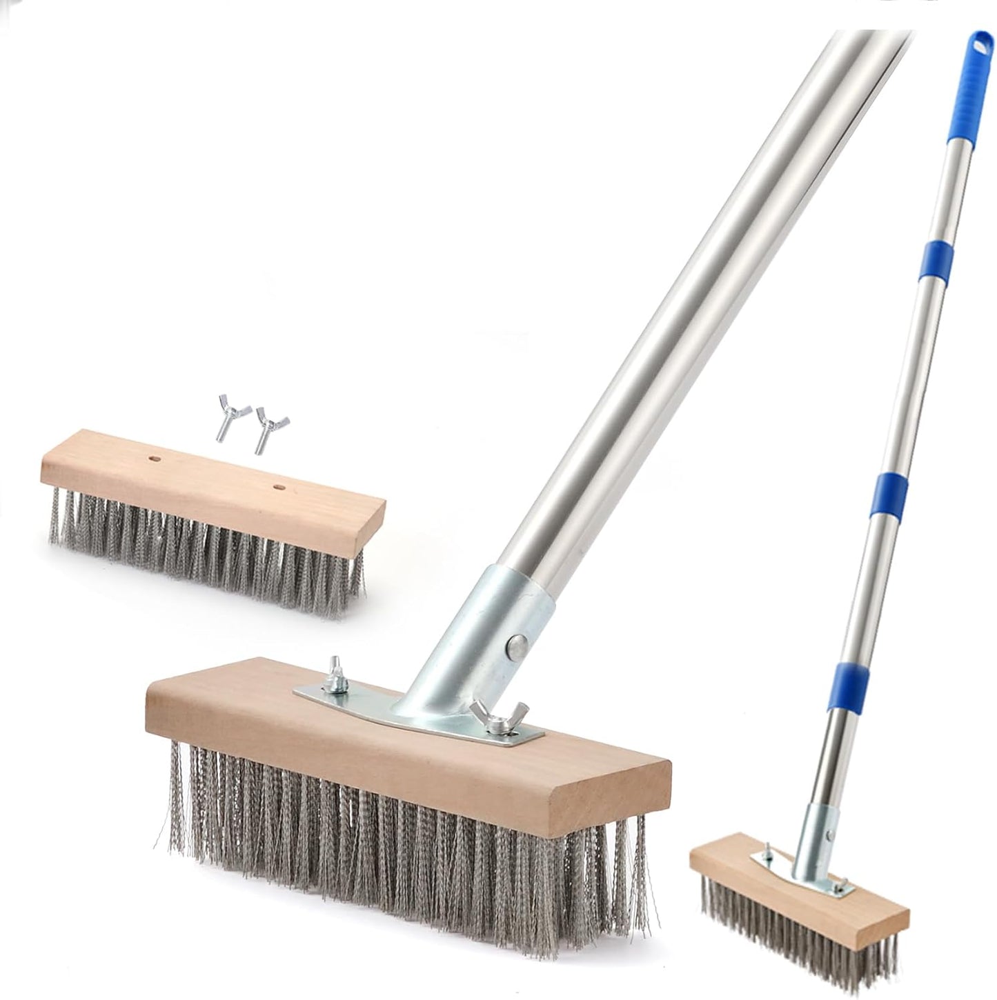 MAXMAN Stainless Steel Floor Scrubber Scrub Brush with Long Handle, Deck Brush, 63" Heavy Duty