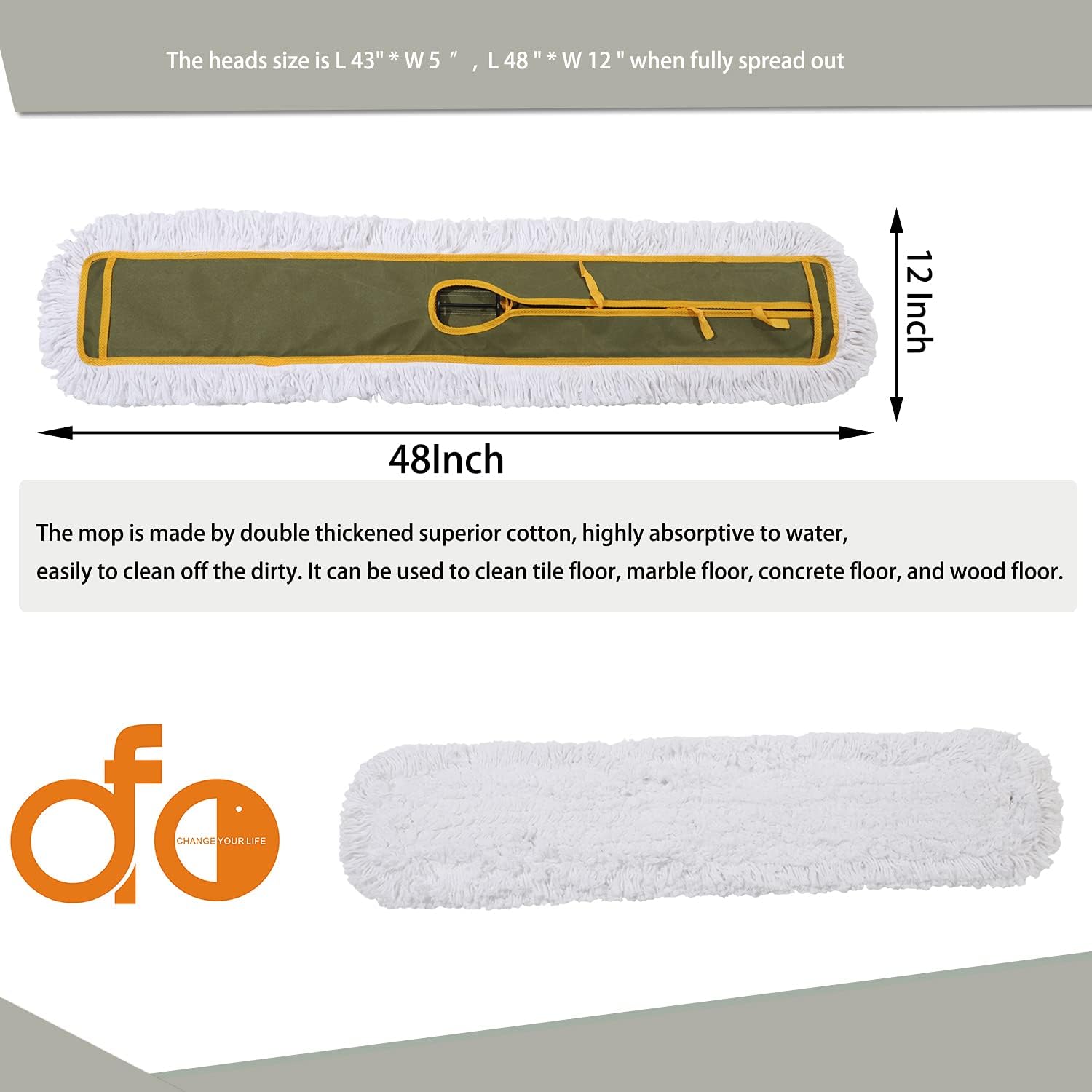OFO 43inch Industrial Commercial Dust Mop 2 Sets // Heavy Duty Dust Mop // 63inch Length Stainless