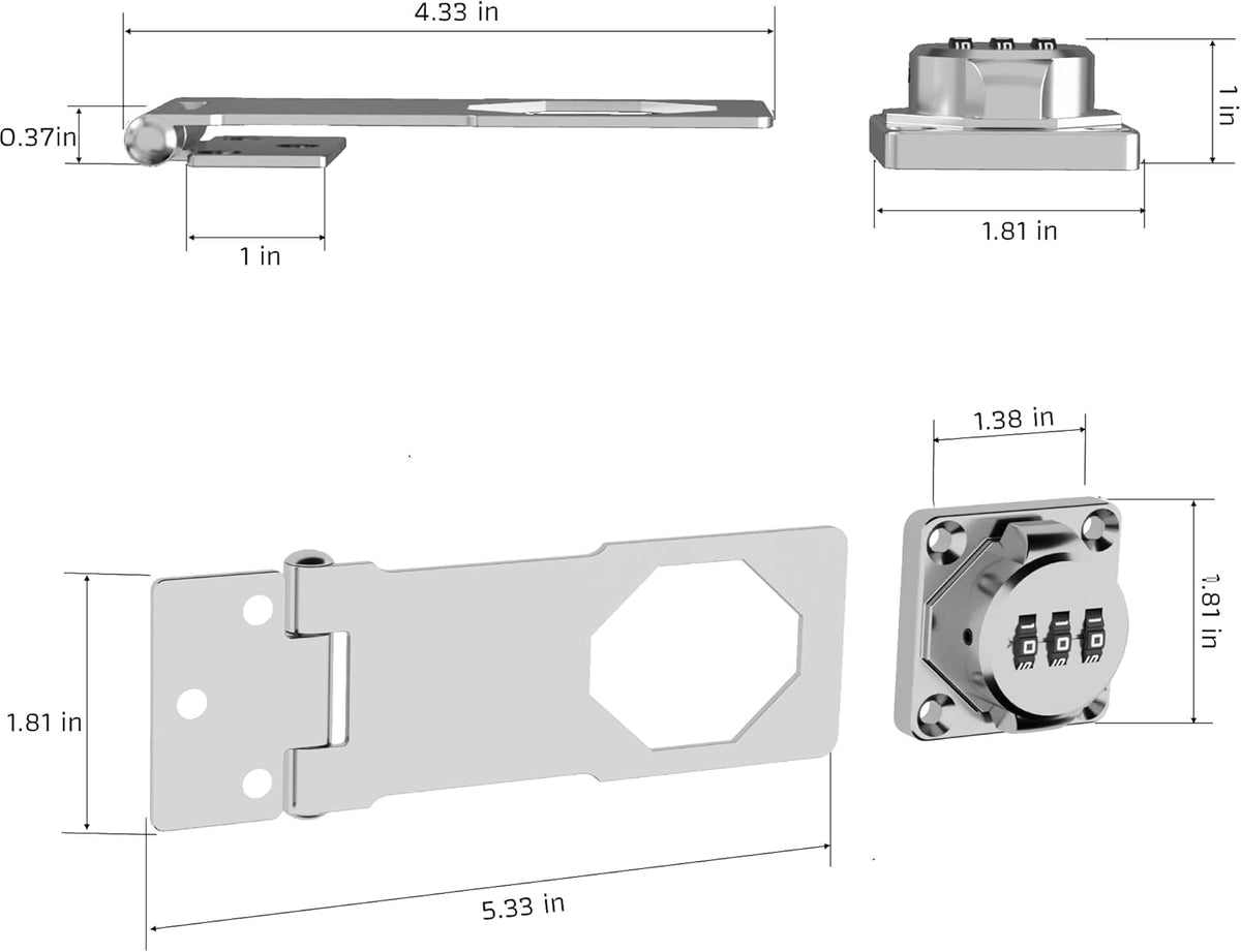 Keyless Combination Lock 3-Digit Combination Lock for Doors & Drawers Twist Knob Hasp Latch Lock