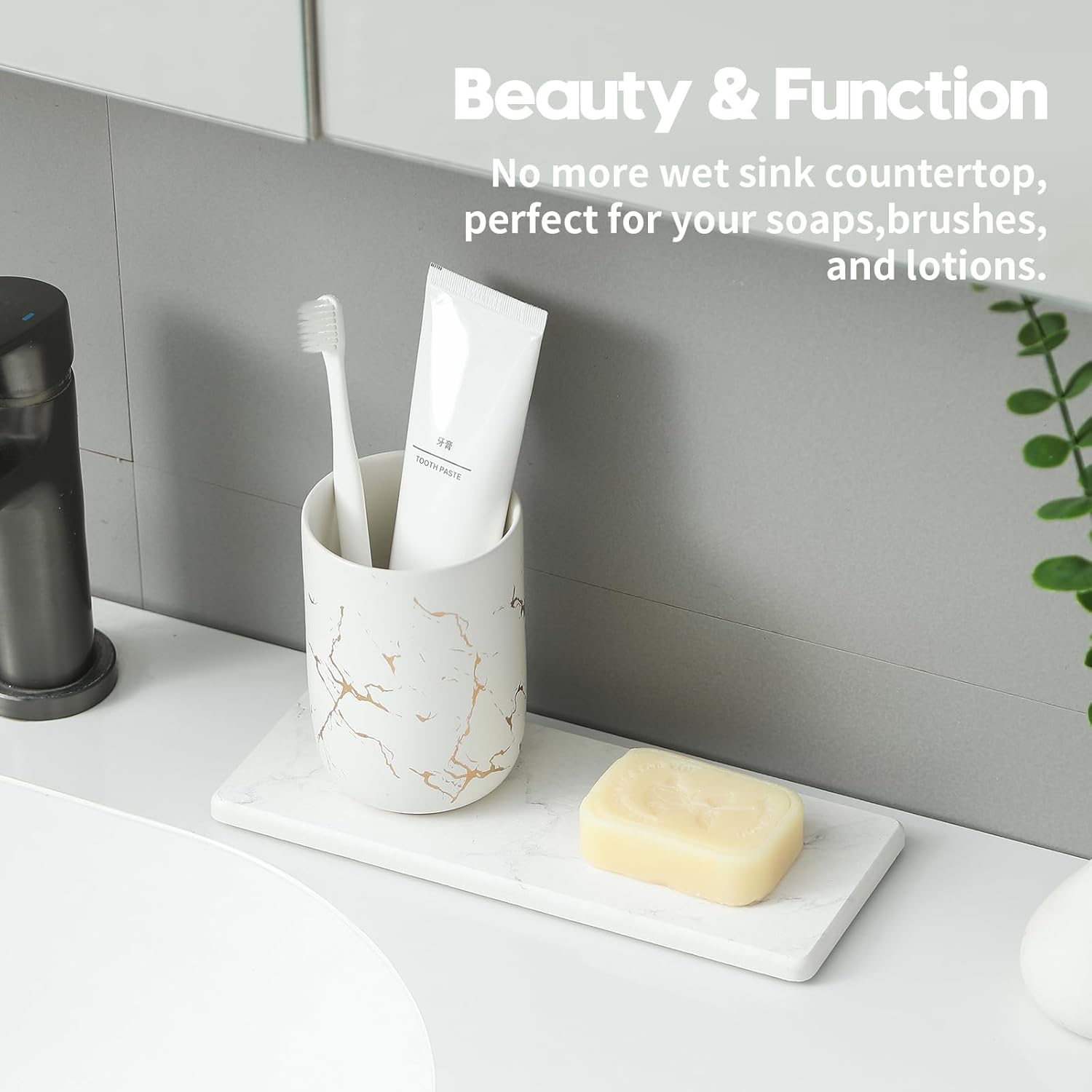 2PCS Diatomite Marble Tray Quick Drying Mat for Kitchen Counter, Water Absorbing Stone Vanity Caddy