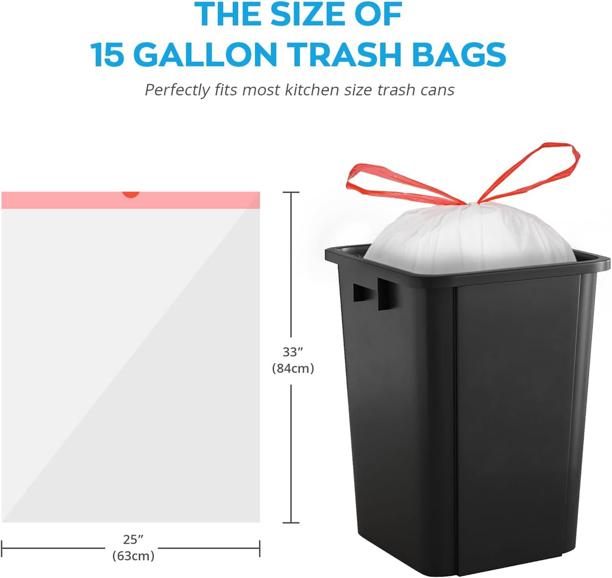 Ultra Thick 15 Gallon Drawstring Trash Bags, 108 Count Heavy Duty Large Plastic Garbage Bag, Leak