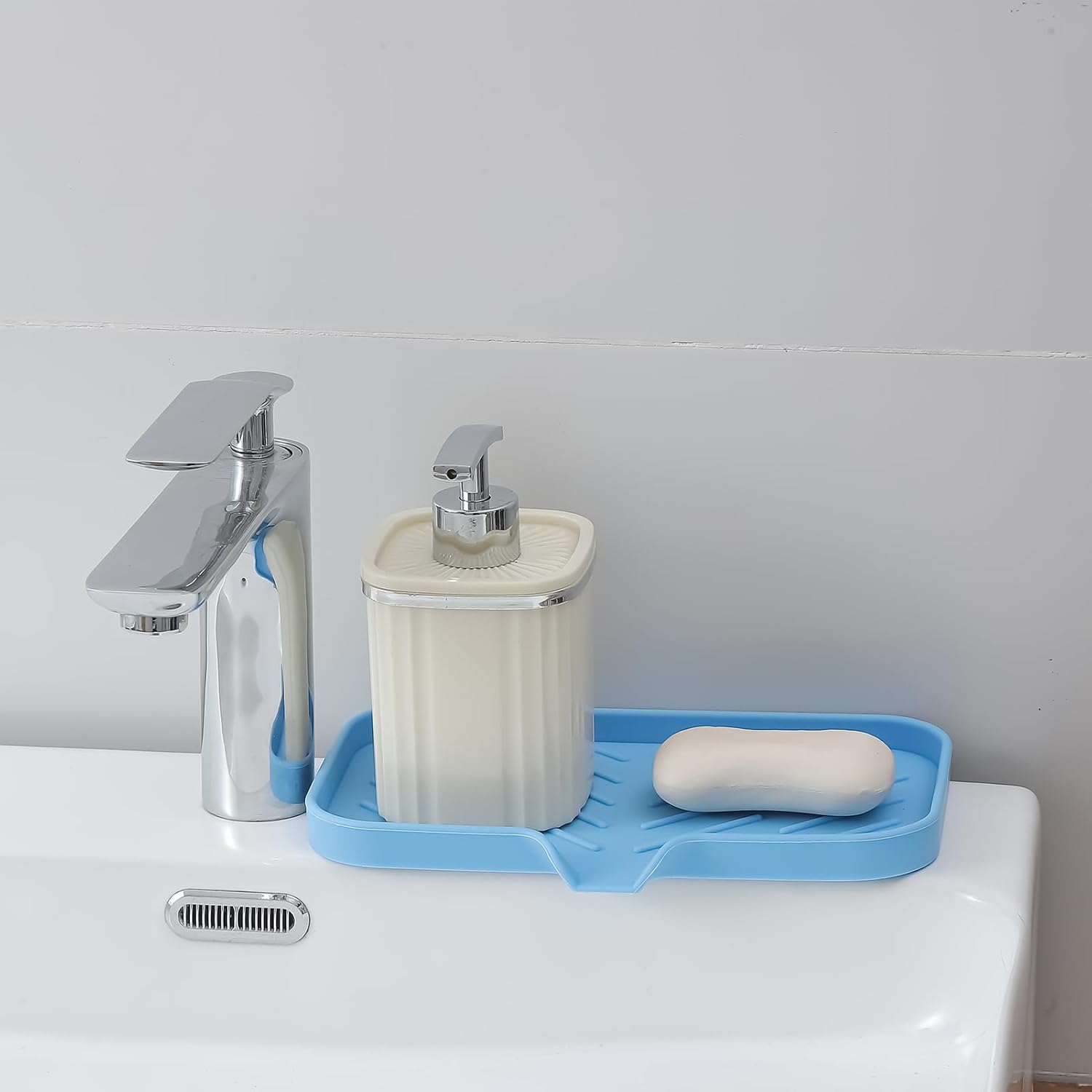 Silicone Bathroom Soap Dishes with Drain Spout-Bathroom and Kitchen Sink Organizer,Sponge