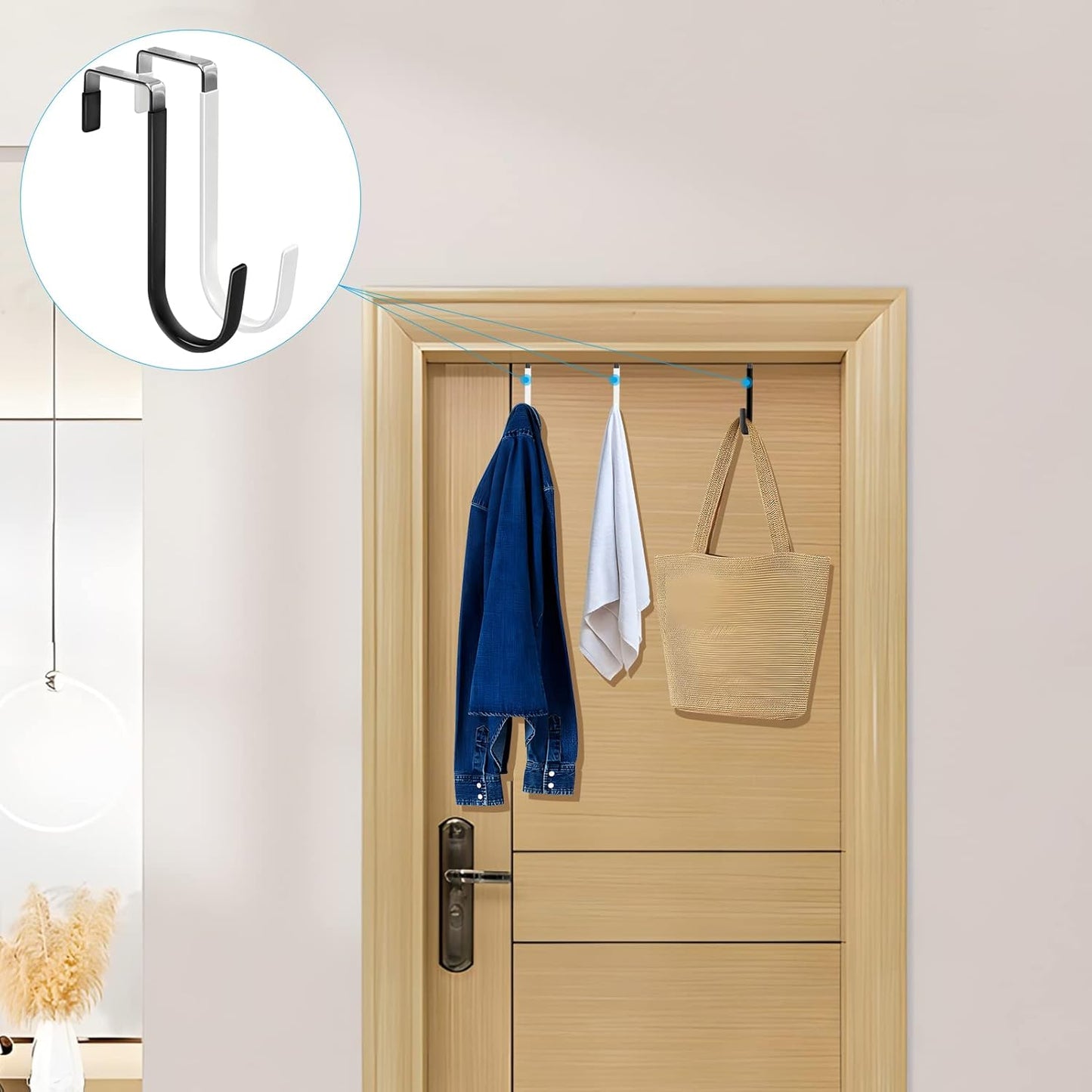 FYY Over The Door Hooks, 4 Pack Door Hangers Hooks with Rubber Prevent Scratches Heavy Duty