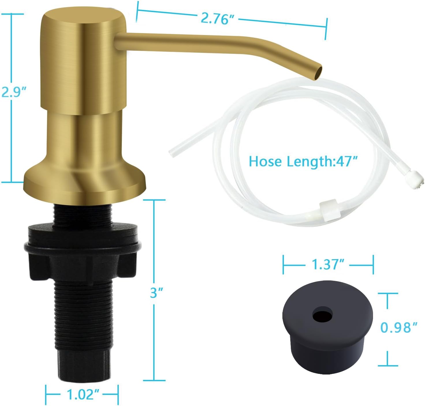 Soap Dispenser for Kitchen Sink, Kichen Sink Soap Dispenser, 47" Extension Tube kit, Under Sink
