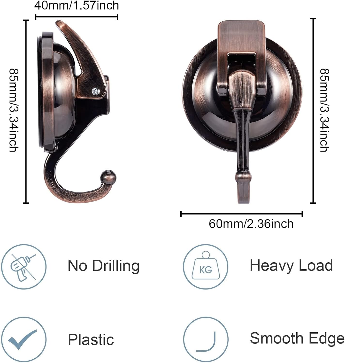 Suction Cup Hooks for Shower, Bathroom, Kitchen, Glass Door, Mirror, Tile – Loofah, Towel, Coat