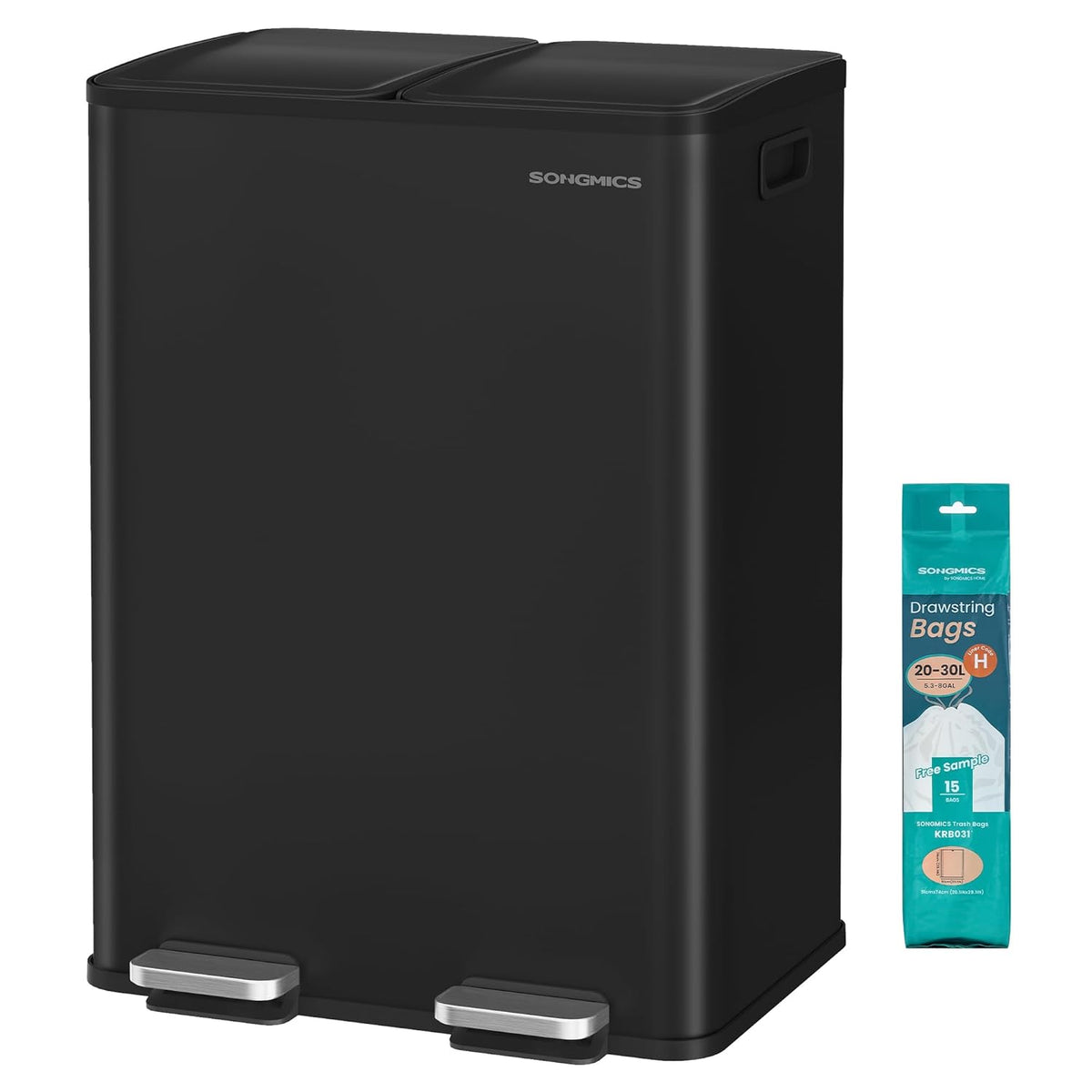 SONGMICS Trash Can, 2 x 8 Gallon (2 x 30 L) Dual-Compartment Garbage Can with Soft-Close Lid, Pedal