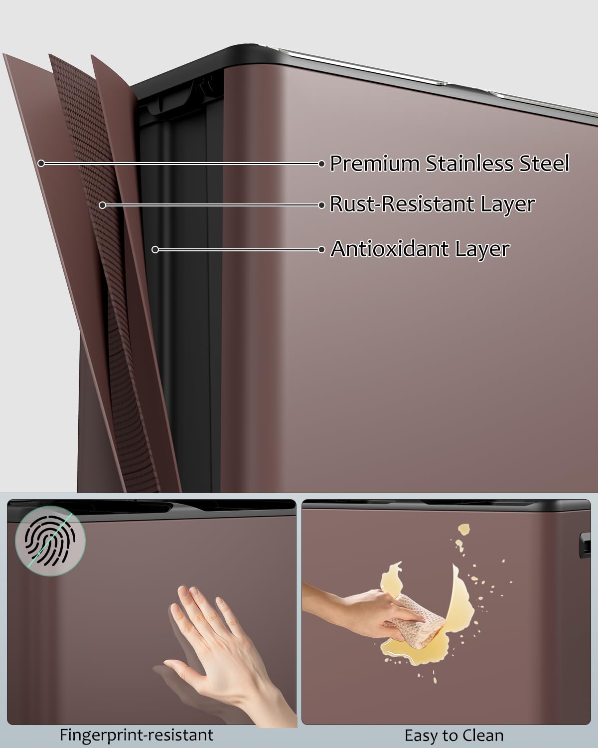 16 Gal (2 x 30 L) Dual Trash Can, Stainless Steel Kitchen Garbage Bin, Recycle Dustbin with Odor