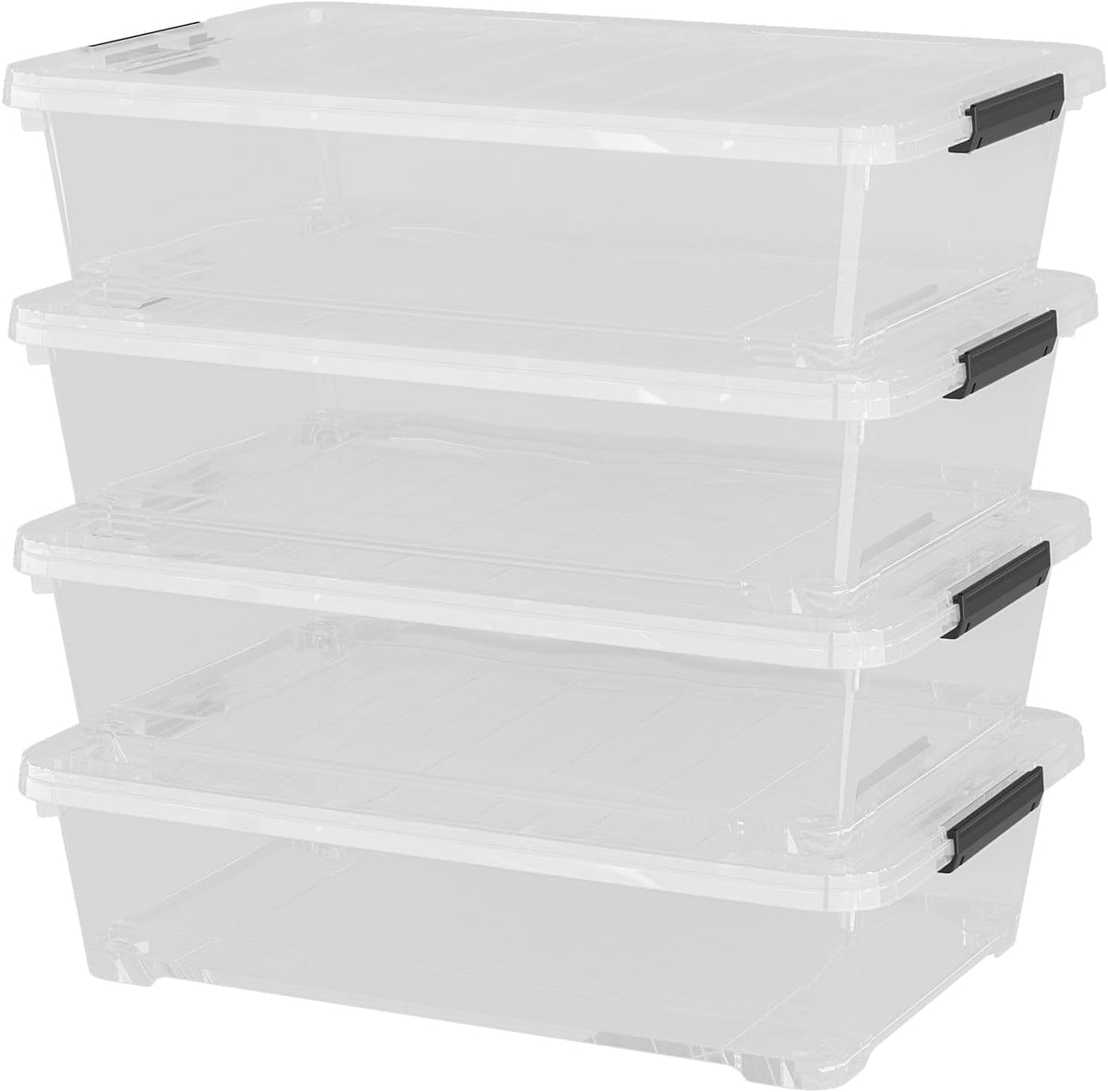 4Pack 40 Qt Plastic Under Bed Storage Organizer Bin Container with Secure Lids and Durable Wheels