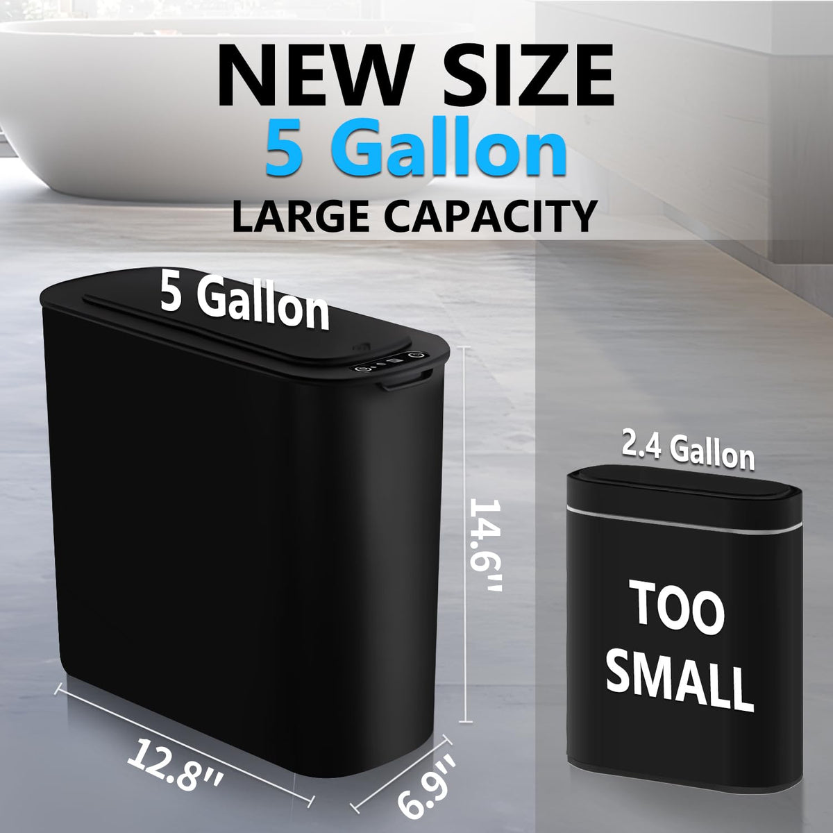 5 Gallon Motion Senor Bathroom Trash Can with Lid, Automatic Garbage Can Touchless, Smart Plastic