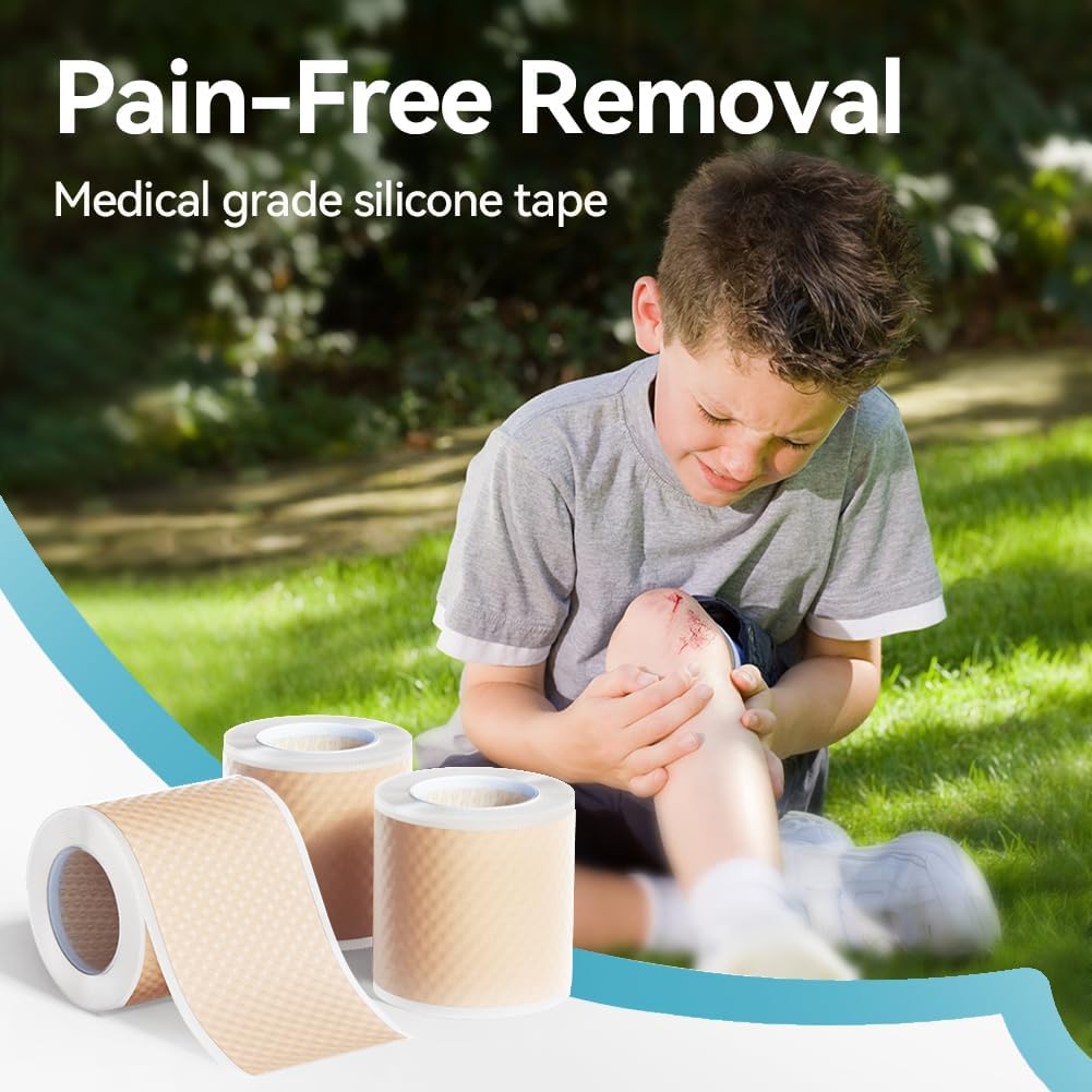 Dimora Silicone Tape 3 Rolls - Hypoallergenic Medical Tape for Sensitive Skin, Pain-Free Removal