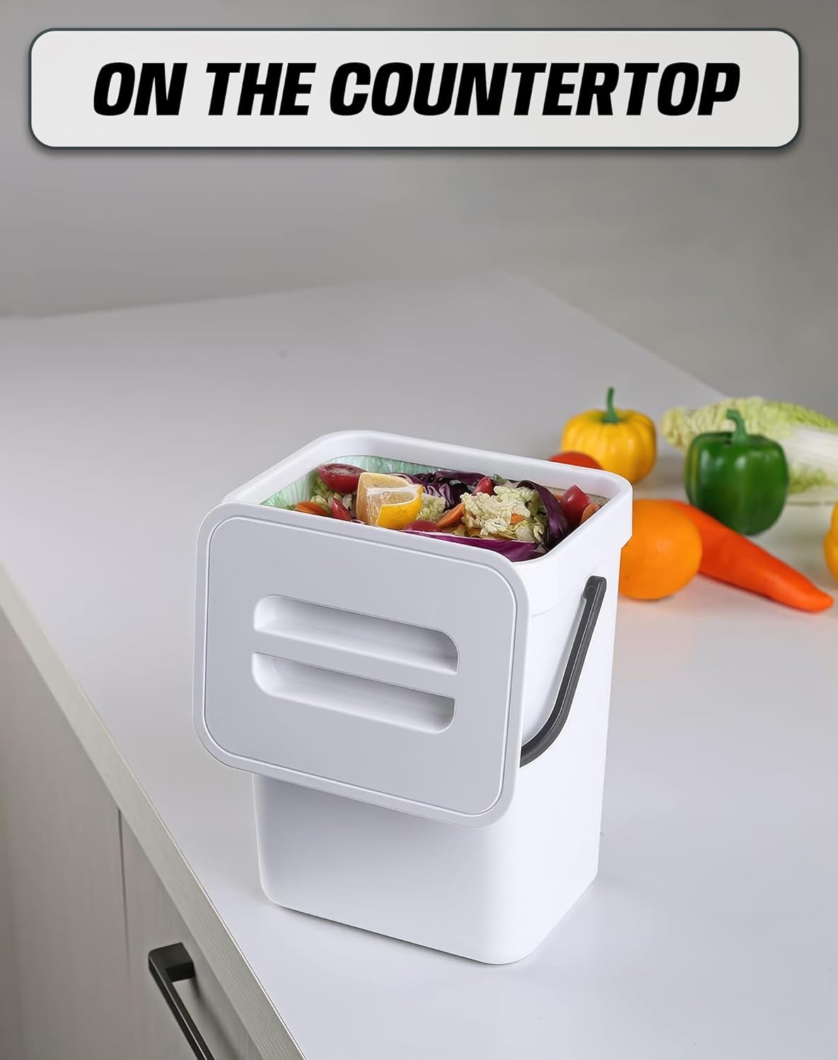 Indoor Compost Bin - 1.3 Gallons Hanging Small Trash Can with Lid for Kitchen Bathroom, Under Sink