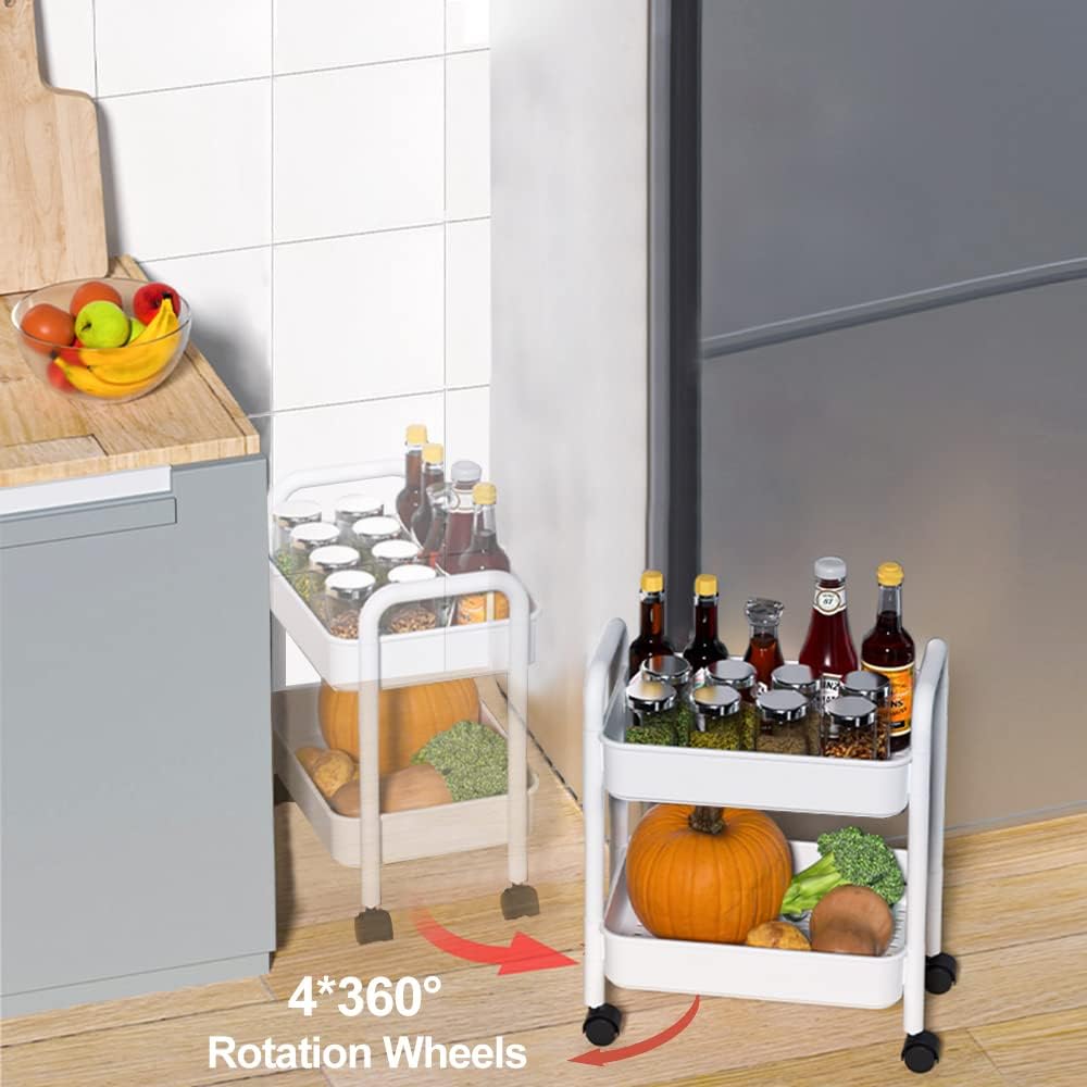 Melody House 2-Tier Utility Rolling Cart Storage Organizer Sofa Side Table with Wheels, Under Desk