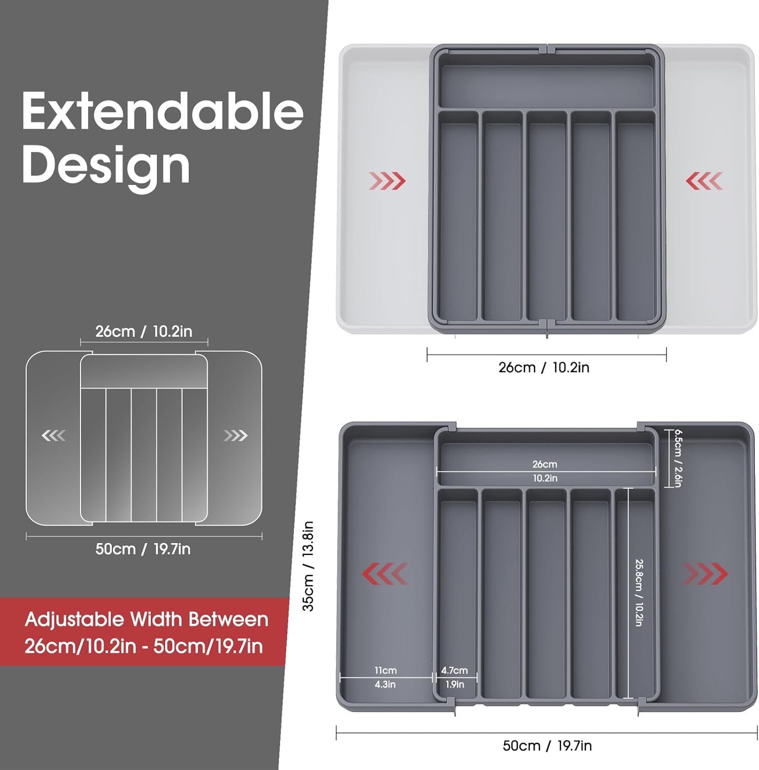 Aujen Silverware Organizer - Expandable Kitchen Drawer Organizer, Adjustable Utensil Organizer