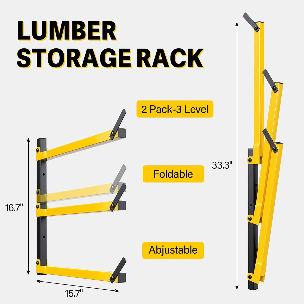 GREENER Lumber Storage Rack Folding Wood Storage Racks Wall-Mounted Metal Racks for Storage with
