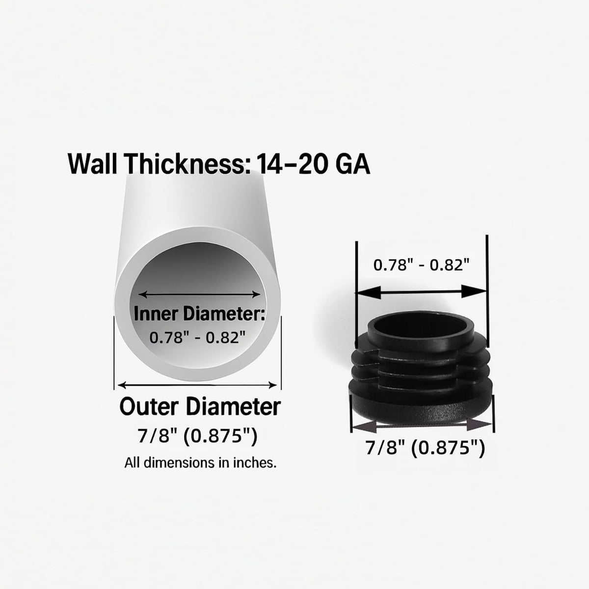 Furnigear Plastic Plugs Tubing End Caps Chair End Caps 7/8" Outside Bottom Round Tubing Caps Round