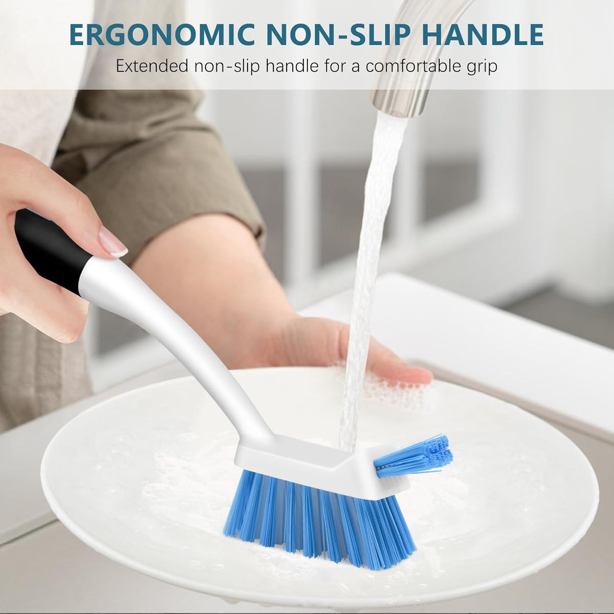 SetSail Dish Brush Set of 3 with Bottle Brush, Dish Scrub Brush with Long Handle Deep Cleaning