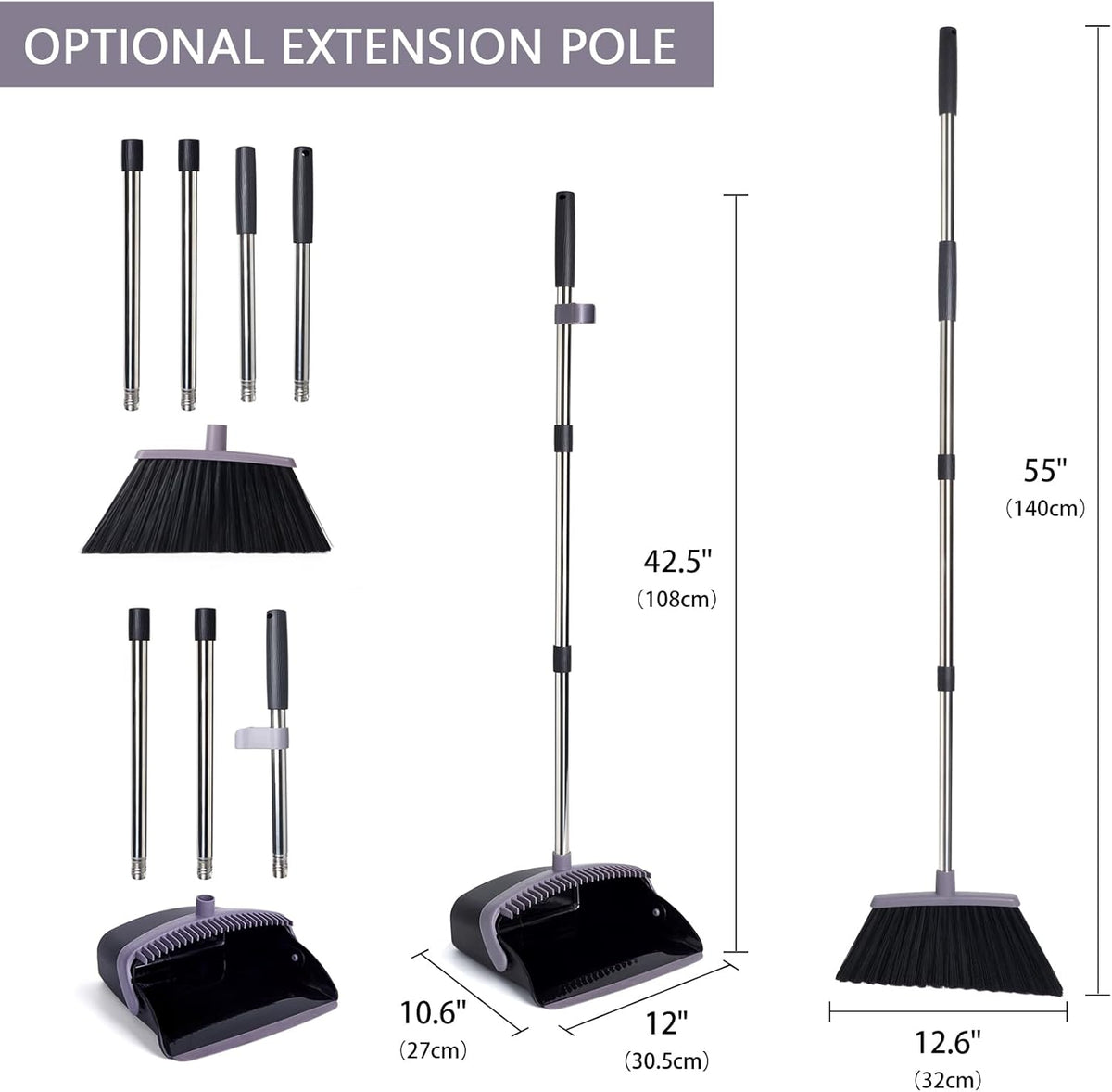 Broom and Dustpan Set, Dustpans with Broom Combo for Home, Heavy Dust Broom and Dustpan Combo, Long
