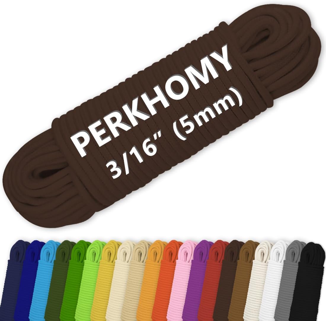 PerkHomy Cotton Rope 3/16" (5mm) 100 ft Multi Purpose Utility Diamond Braided Cord, Natural Cotton