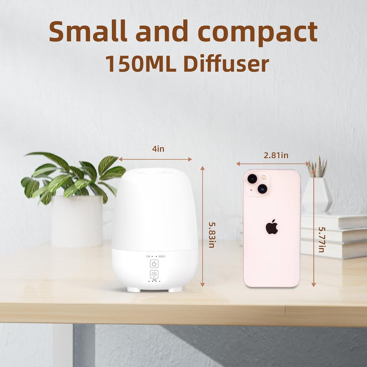 150ML Cordless Essential Oil Diffuser, Built-in 6000mAH Rechargeable Battery, 7-Hour Runtime, 7 LED