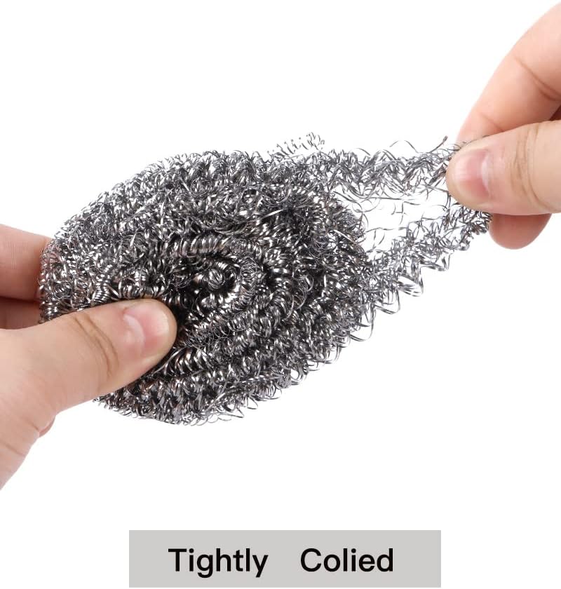 12Pcs Steel Wool Scrubber Pads for Cleaning Dishes, Pans, Pots, Ovens, Grills, Sinks - Stainless