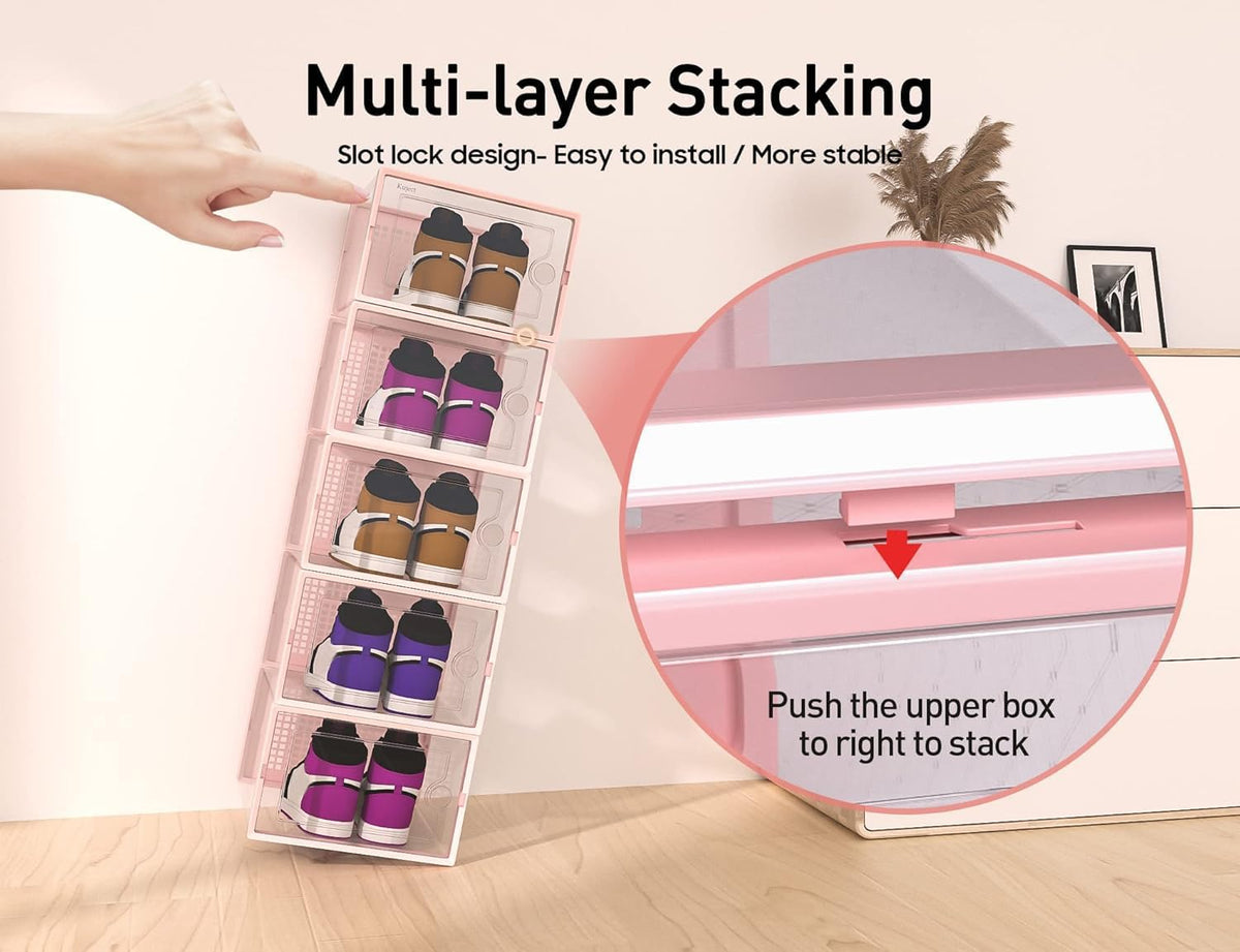 Kuject X-Large Shoe Storage Boxes Organizers Clear Plastic Stackable 12 Pack, Shoe Rack & Holder