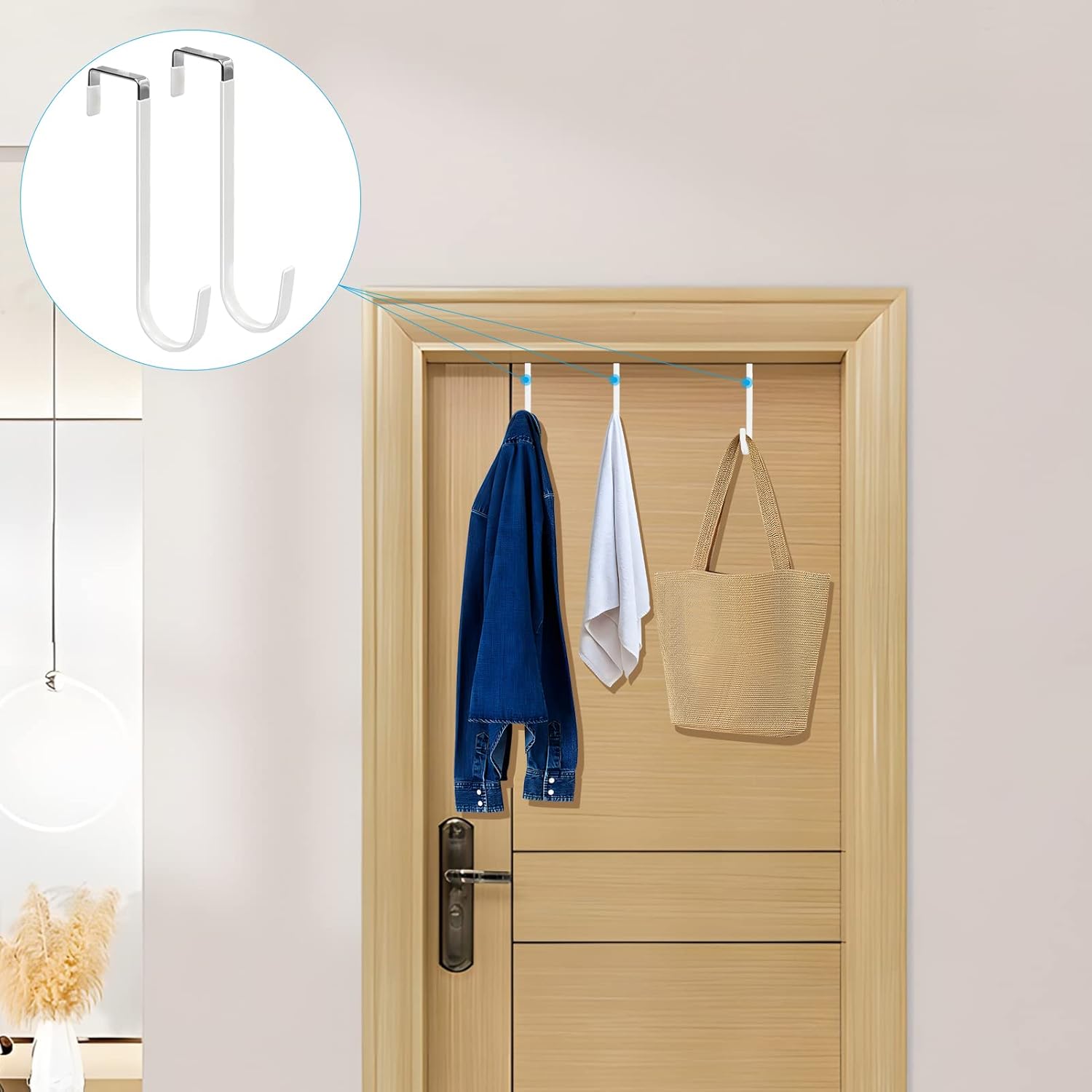 FYY Over The Door Hooks, 4 Pack Upgraded Long Door Hangers Hooks with Rubber Prevent Scratches