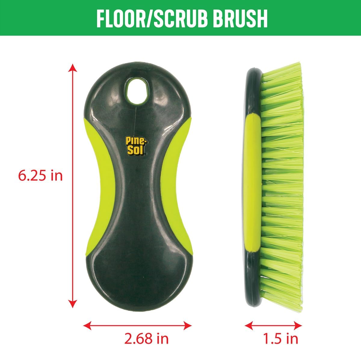 Pine-Sol Scrub Brush Set - Long Handle Cleaning Brushes with Heavy Duty Bristles and Comfort Grip