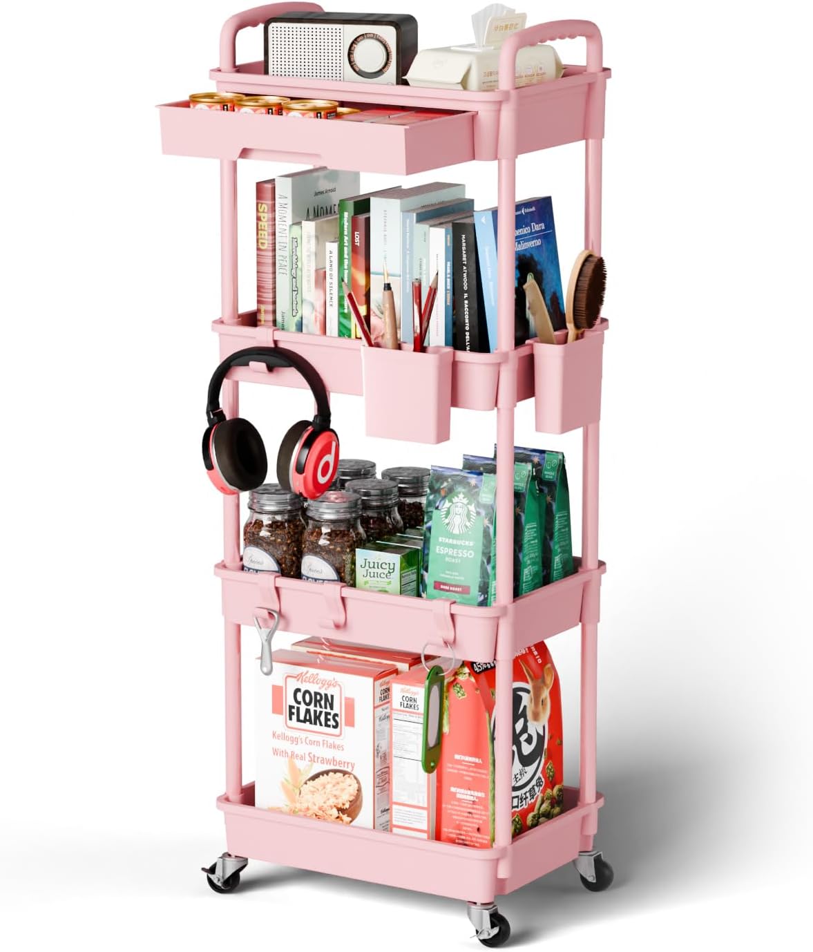 4 Tier Rolling Cart Organizer,Art Craft Diaper Bedside Snack Laundry Room Bathroom Organizer Narrow