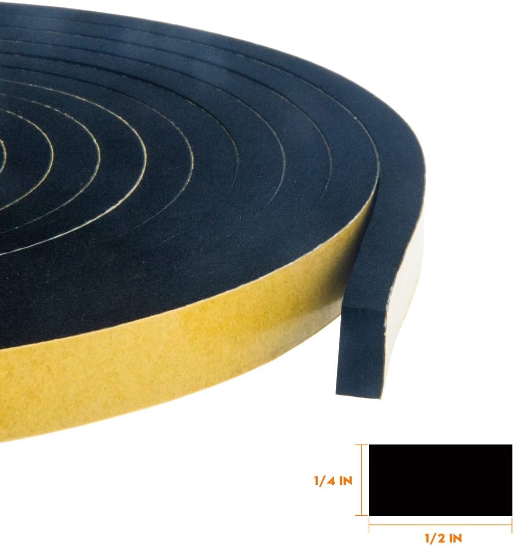 Neoprene Weather Stripping 2-Pack, 1/2 Inch Wide X 1/4 Inch Thick, High Density Foam Tape for Doors