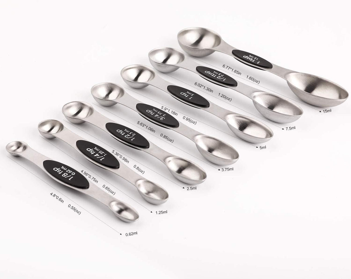 Magnetic Measuring Spoons Set of 8 Stainless Steel Stackable Dual Sided Nesting Teaspoons and