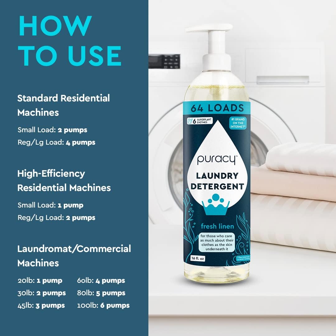 Puracy Laundry Detergent - Enzyme-Powered Liquid Laundry Detergent Concentrate, Natural Laundry
