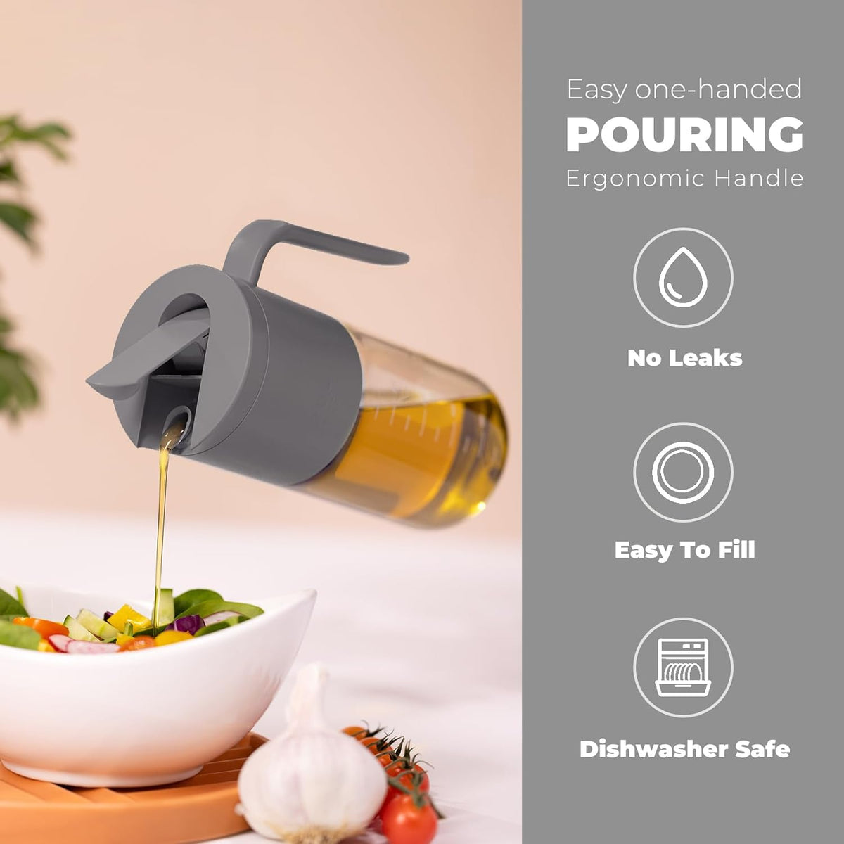 Zuutii Olive Oil Dispenser Bottle 18.6oz – Auto Flip Glass Vinegar Bottle with No-Drip Spout for