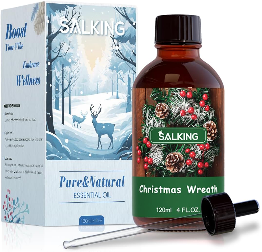 SALKING Christmas Wreath Fragrance Oil, 120ml (4 Fl Oz) Premium Essential Oils for Diffuser, Candle