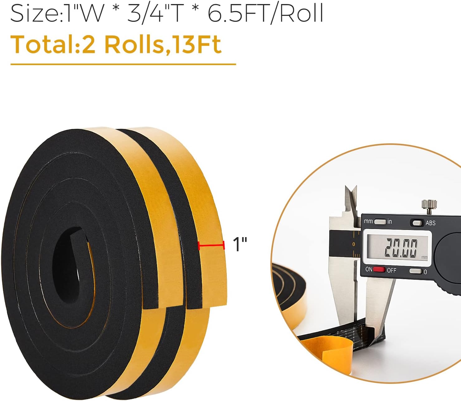13 Feet Weather Stripping Door Seal, 1" Wide X 3/4" Thick Door Seal Strip High Density Foam Tape