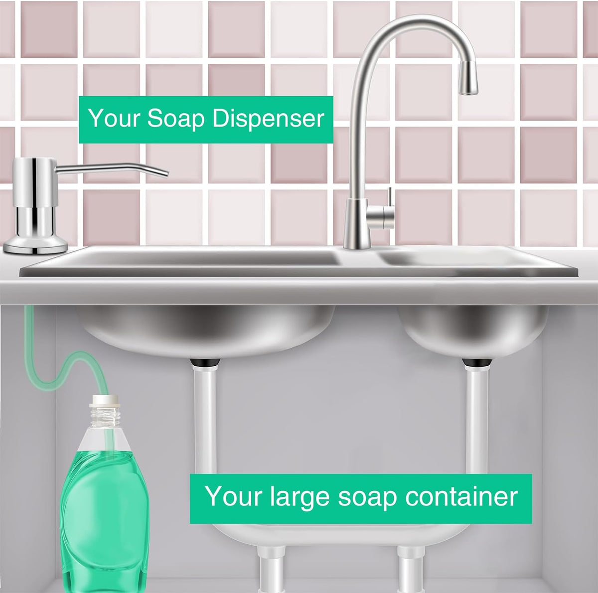 Soap Dispenser for Kitchen Sink, Built in Sink Soap Dispenser, Countertop Soap Dispenser Pump with