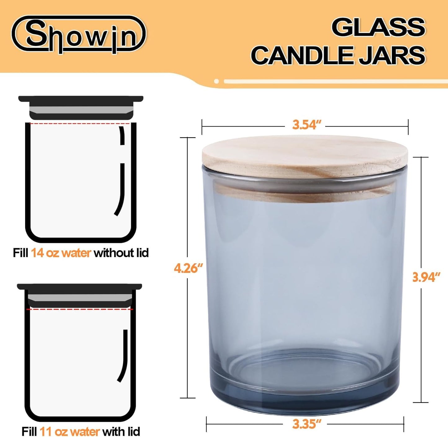 14 OZ Thick Candle Jars for Making Candles 12 Pcs, 3 Wick Empty Jars with Wood Lids for Candle