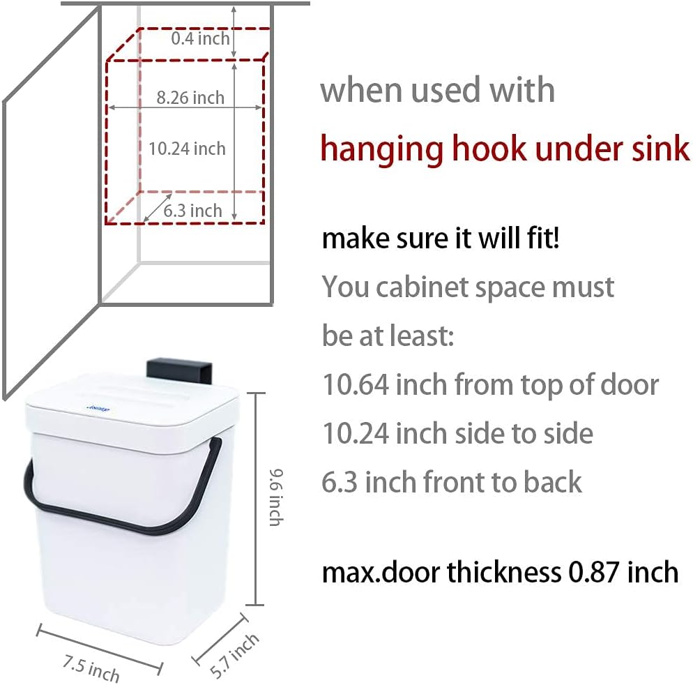 Kitchen Compost Bin Indoor for Counter Top,Hanging Small Trash Can with Lid,Food Waste