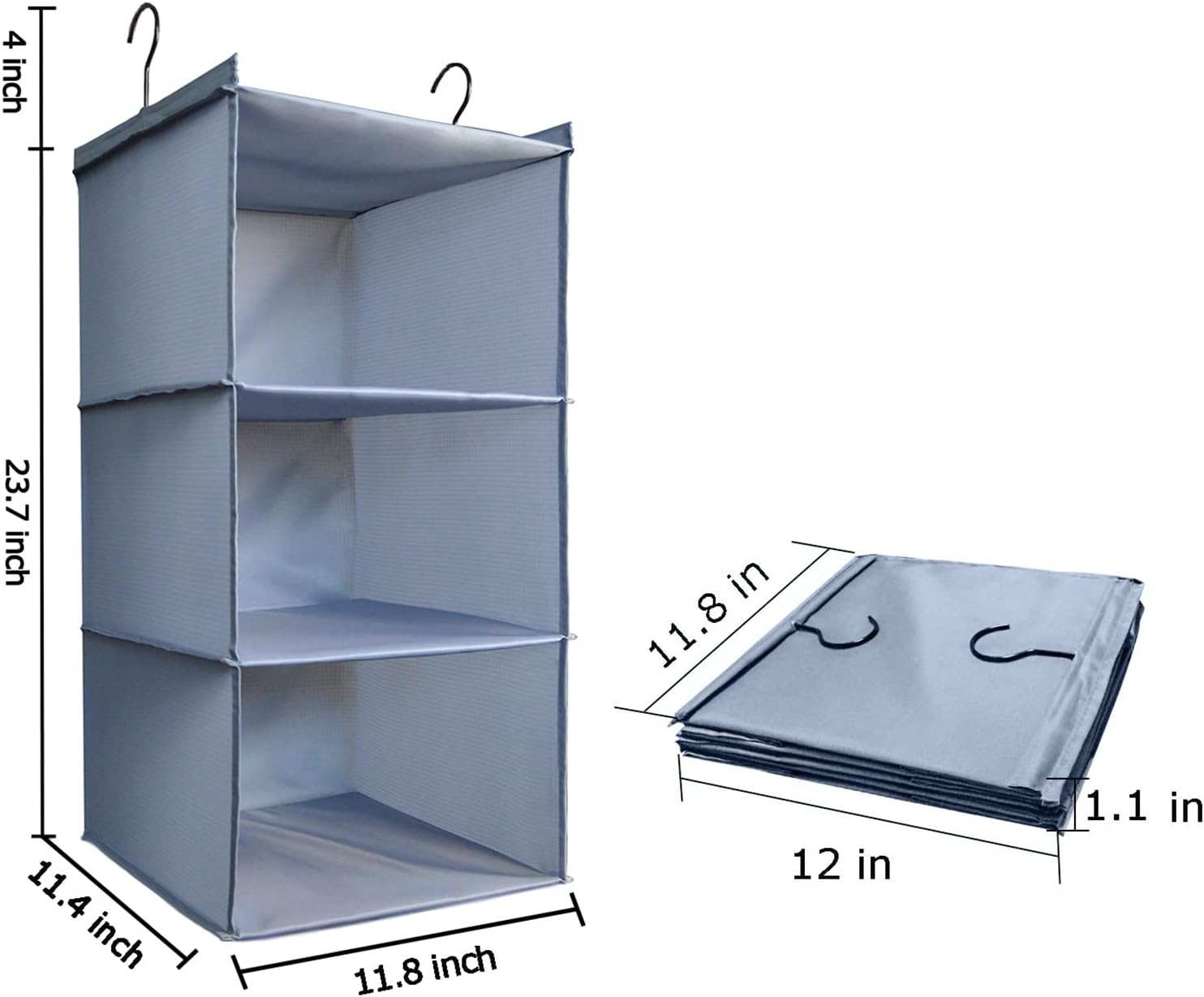 Hanging Closet Organizer and Storage 3-Shelf, Easy Mount Foldable Hanging Closet Wardrobe Storage