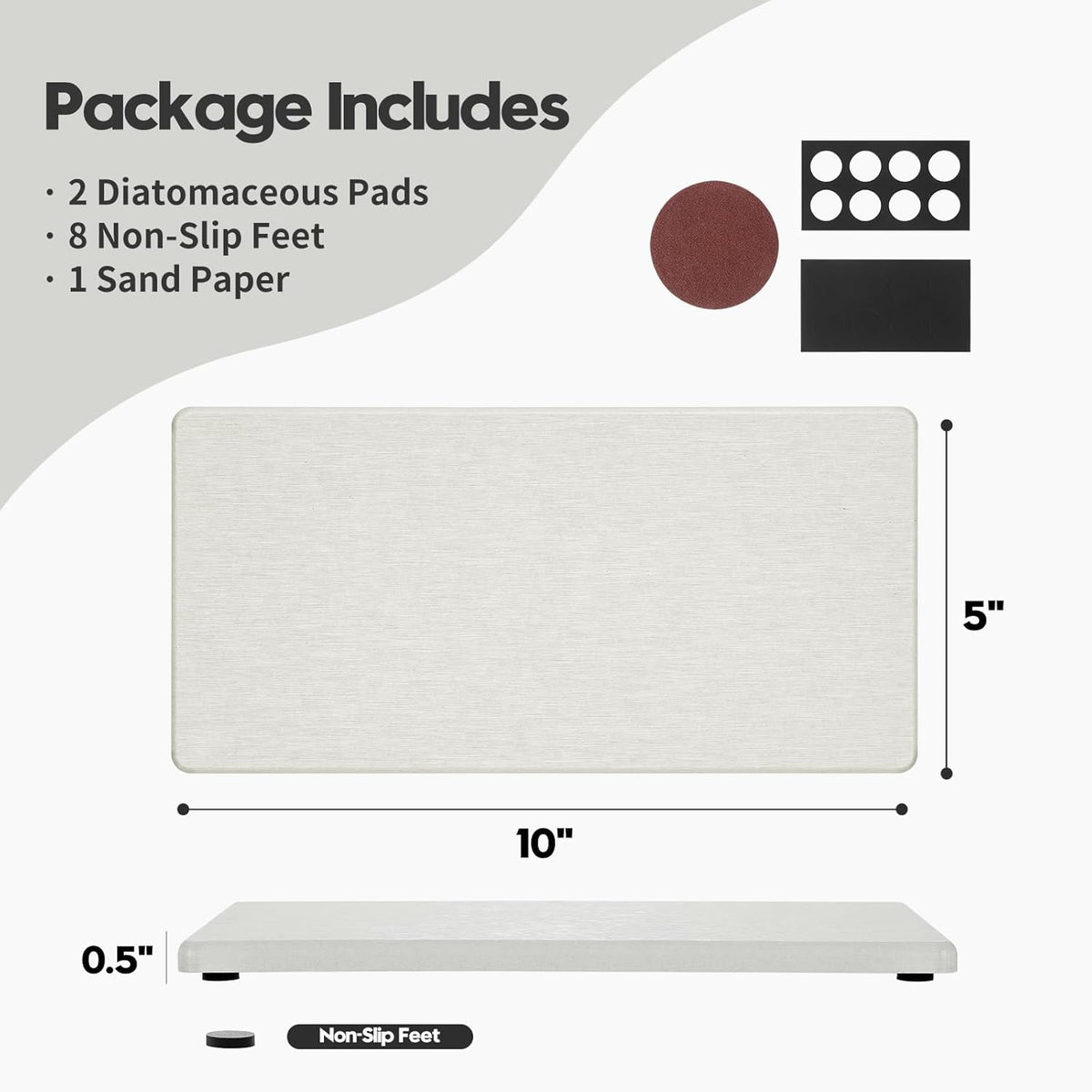 2PCS 10"x 5" Large Bathroom Sink Vanity Trays, Water Absorbing Diatomite Stone Quick Drying Mat for