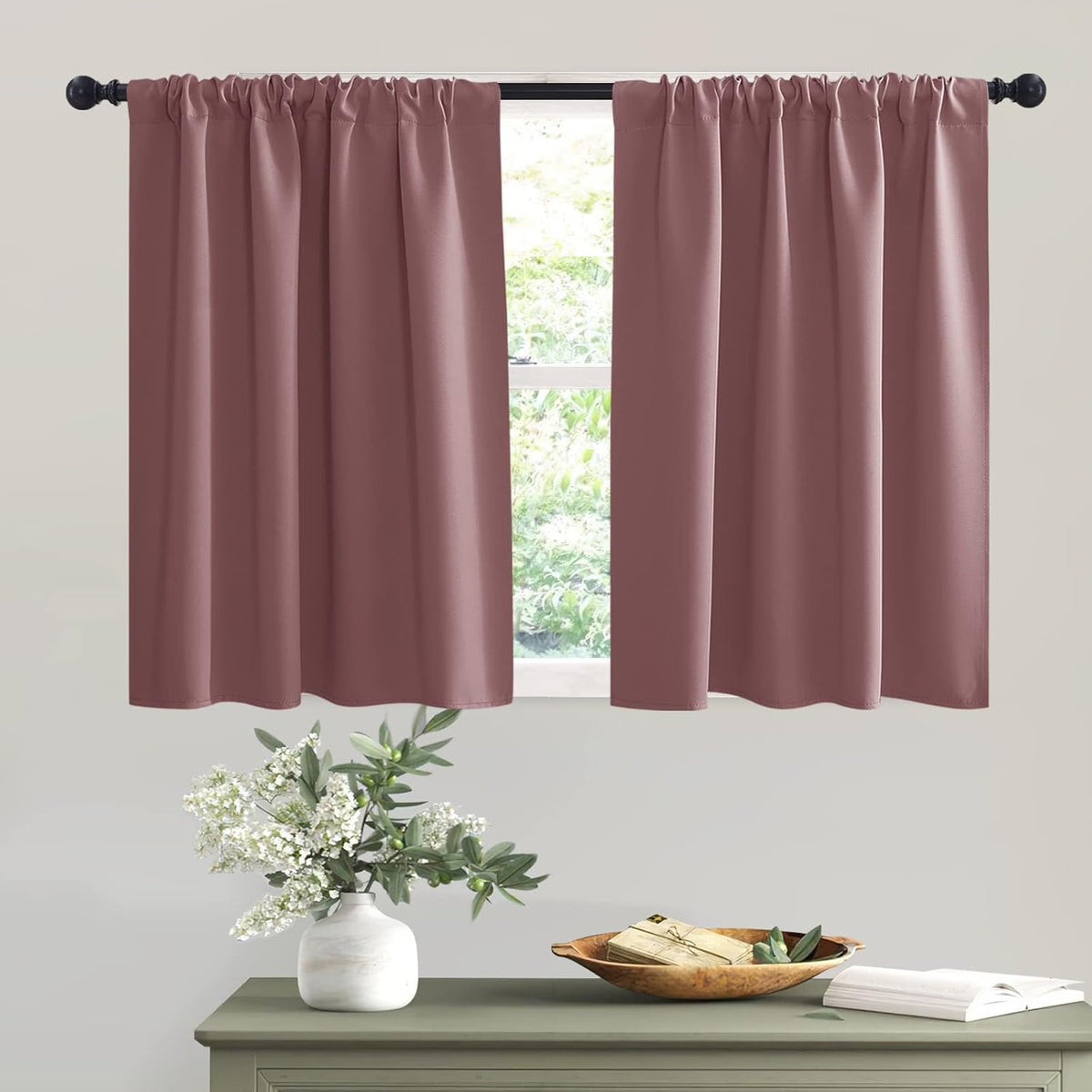 RYB HOME Bathroom Window Curtains - Blackout Curtains Small Window Short Drapes for Kitchen Bedroom