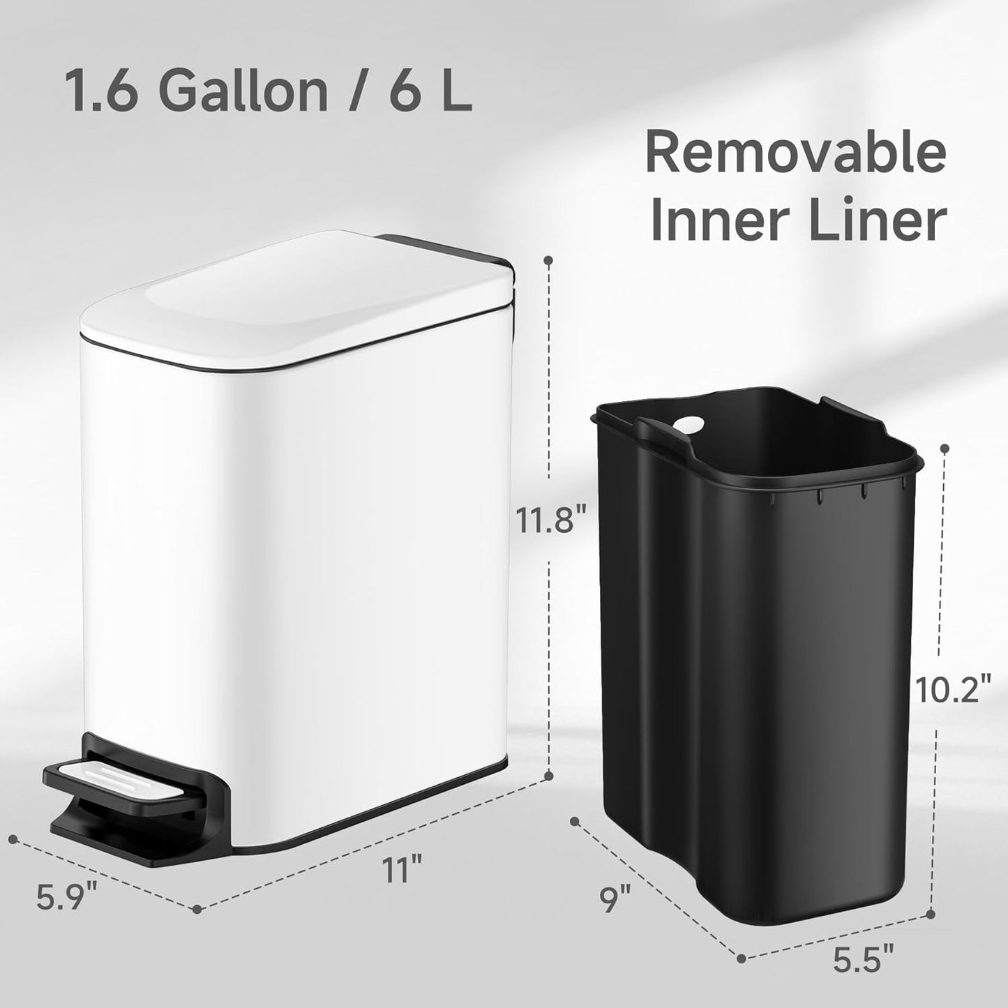 TIPGO Slim Bathroom Trash Can with Lid Soft Close, Step Pedal, 6 Liter / 1.6 Gallon Stainless Steel