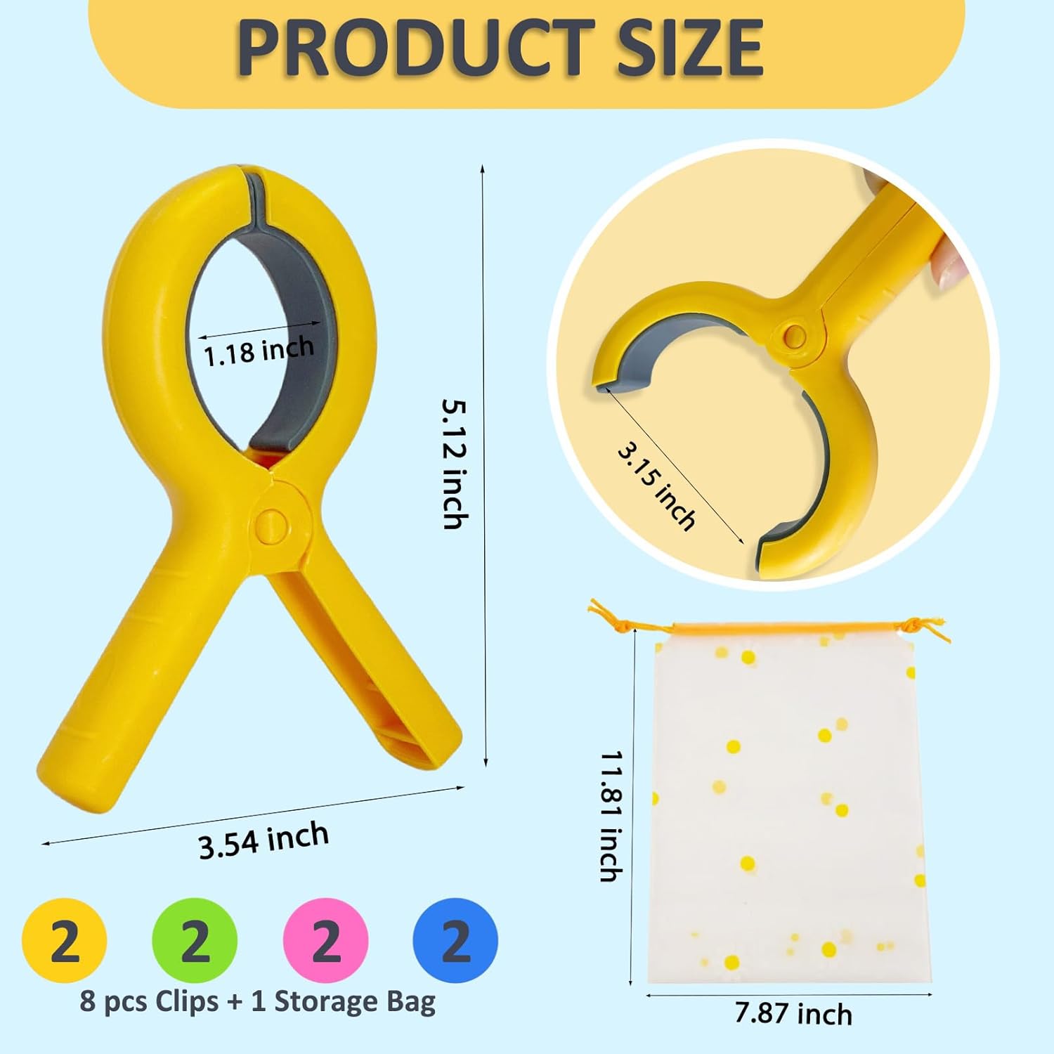 Jumbo Size Beach Towel Clips 8 Pcs, Storage Bag Included, Towel Clamps, Plastic Clothes Pegs