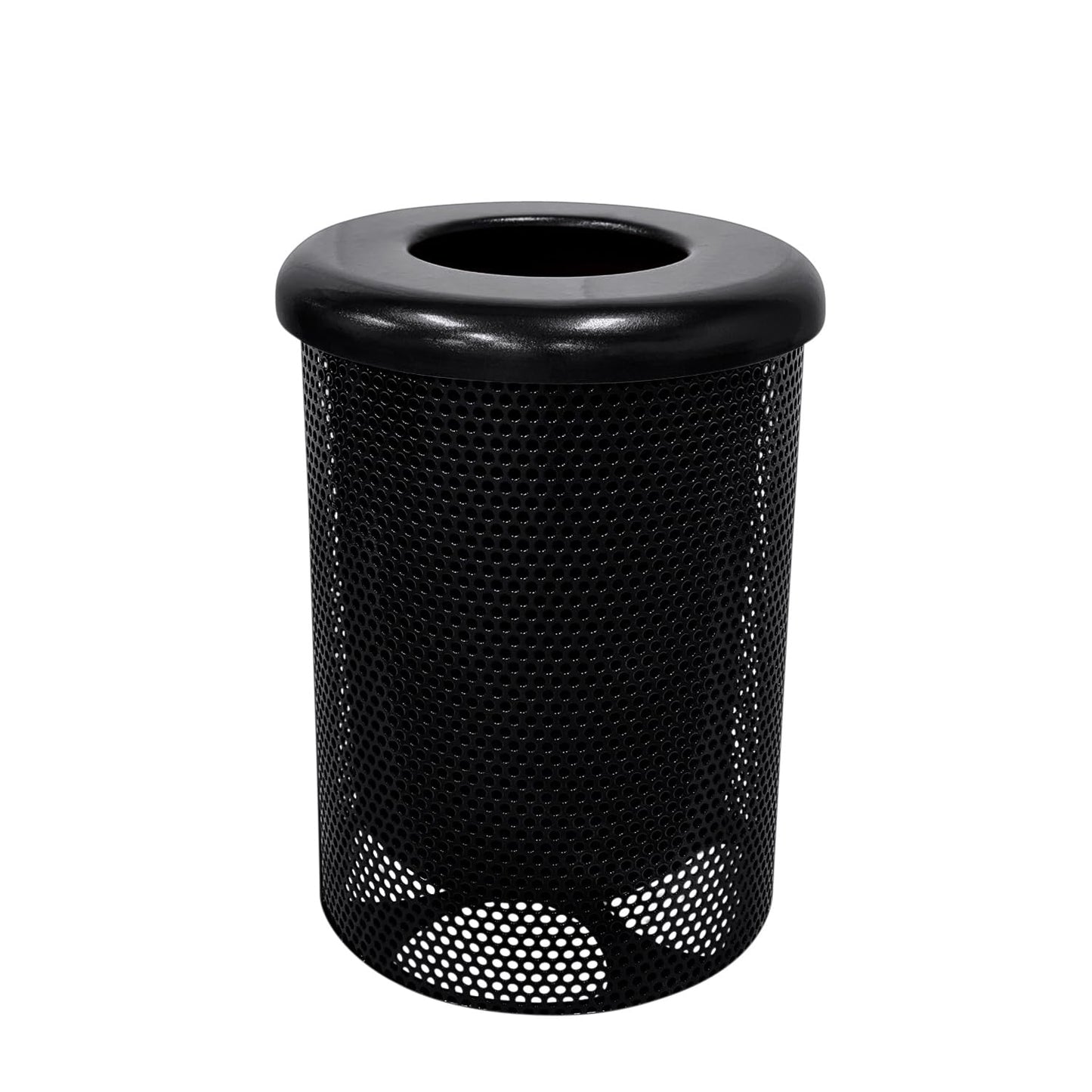 COATEDOUTDOORFURNITURE RFT-P-BLK Heavy Duty Round Trash Receptacle with Flat Top, Liner Included