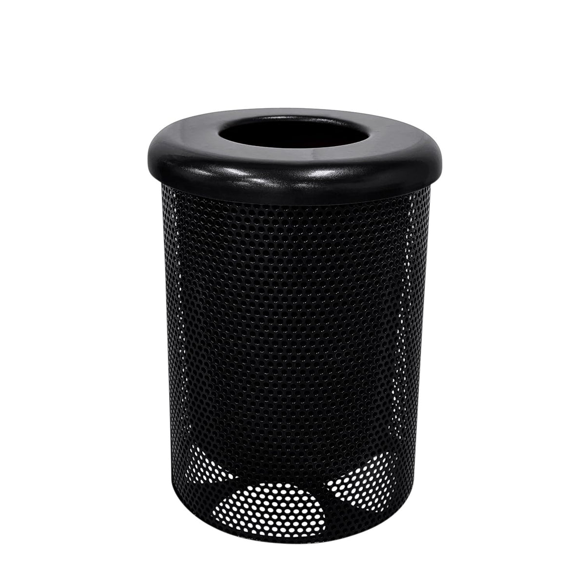 COATEDOUTDOORFURNITURE RFT-P-BLK Heavy Duty Round Trash Receptacle with Flat Top, Liner Included